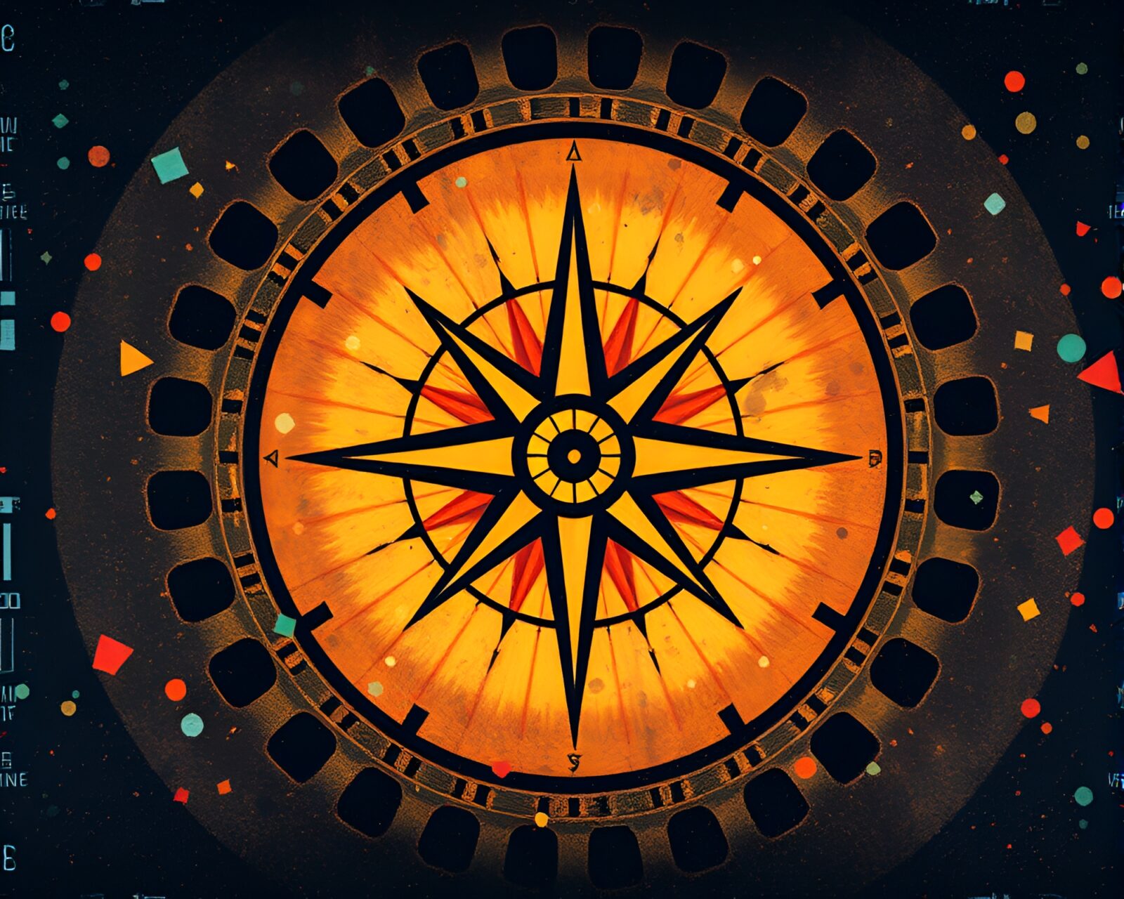 Mosaic patterned antique compass with film sprocket holes