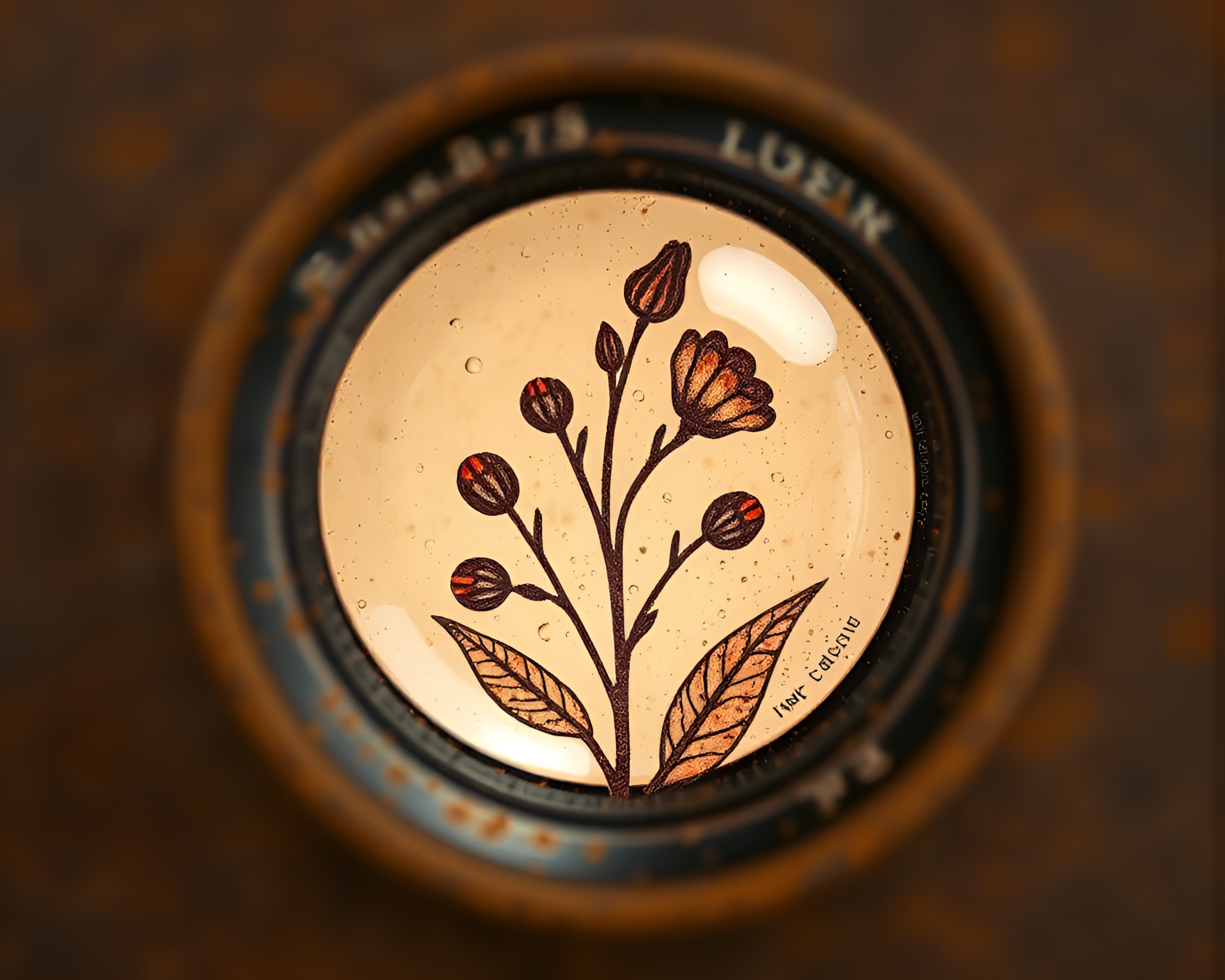 Rustic Lamp in Botanical Flora: Lens Vignette Artwork – free AI stock image