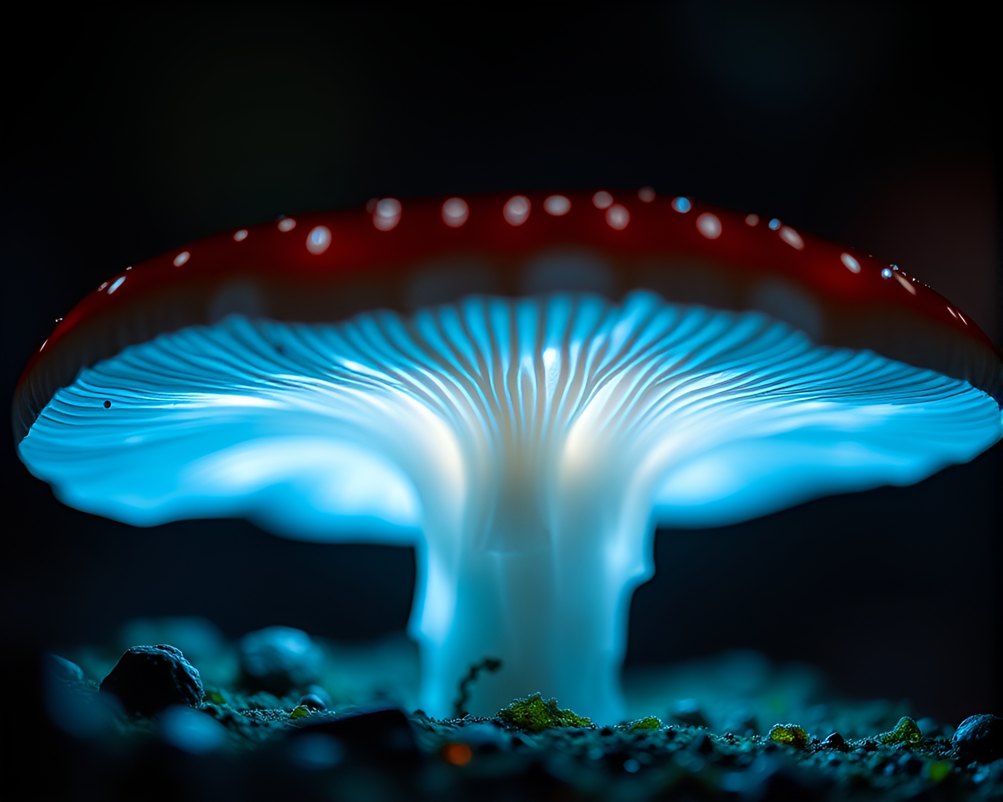 Fungal Bioluminescence in Split Focus Skeuomorphic Design – free AI stock image