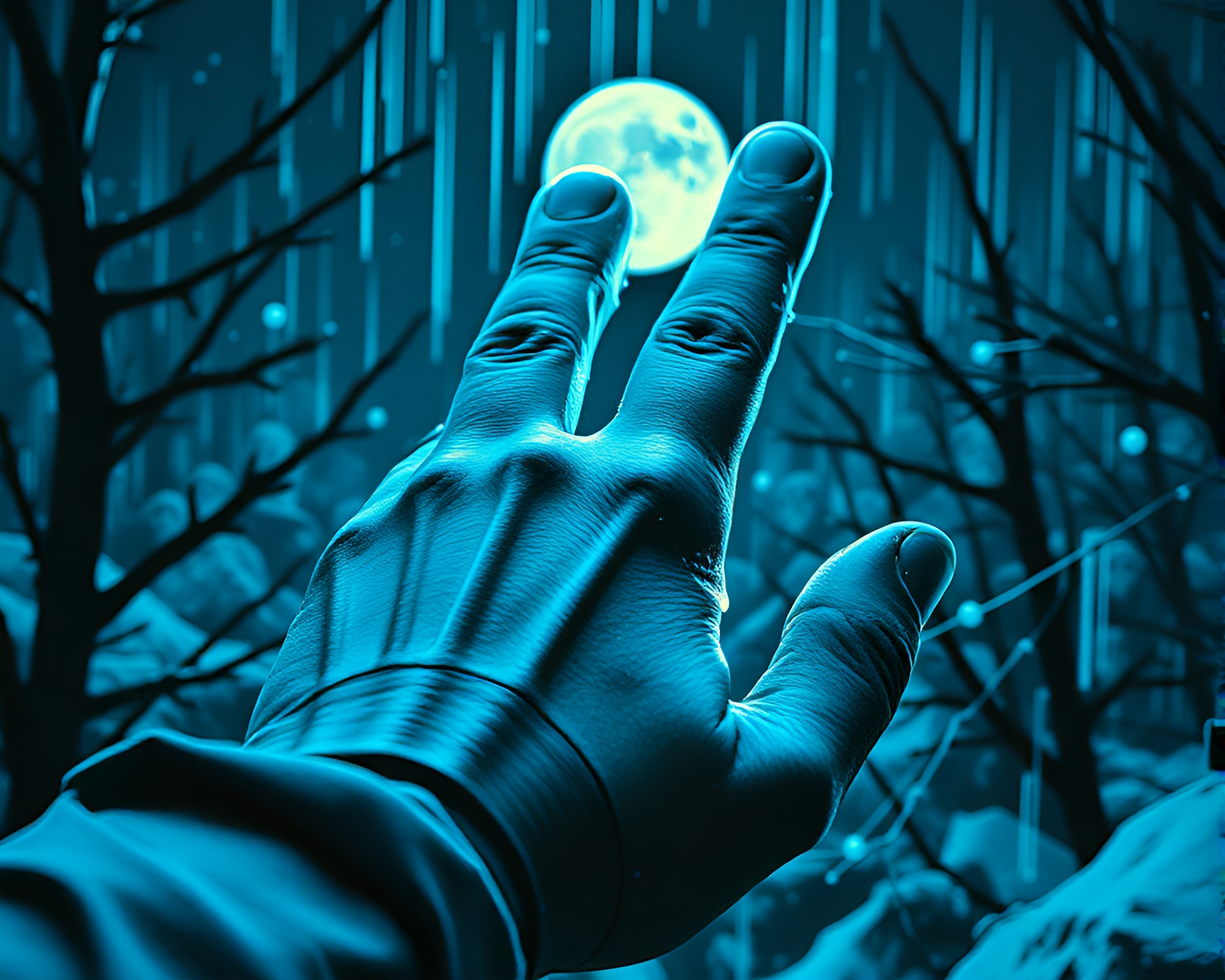 Cybernetic Hand in Ice-Blue Stereoscopic 3D – free AI stock image