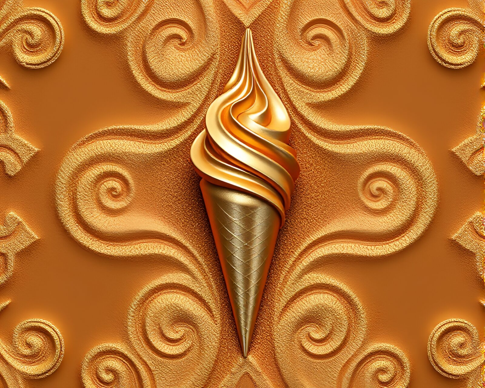 Sand swirl pattern in metallic gelato cone sculpture