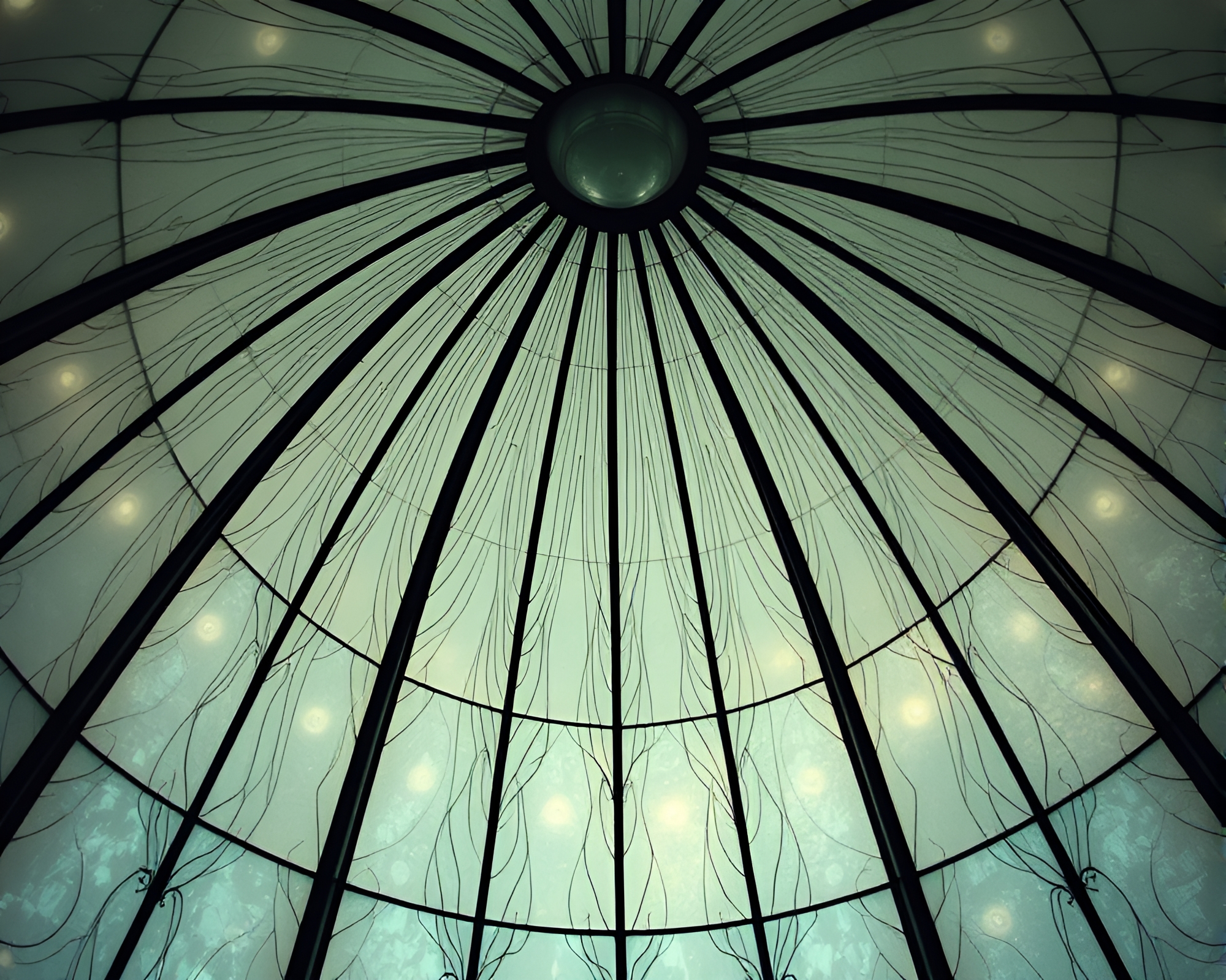 Surrealist Stained Glass Dome Etching Lines – free AI stock image