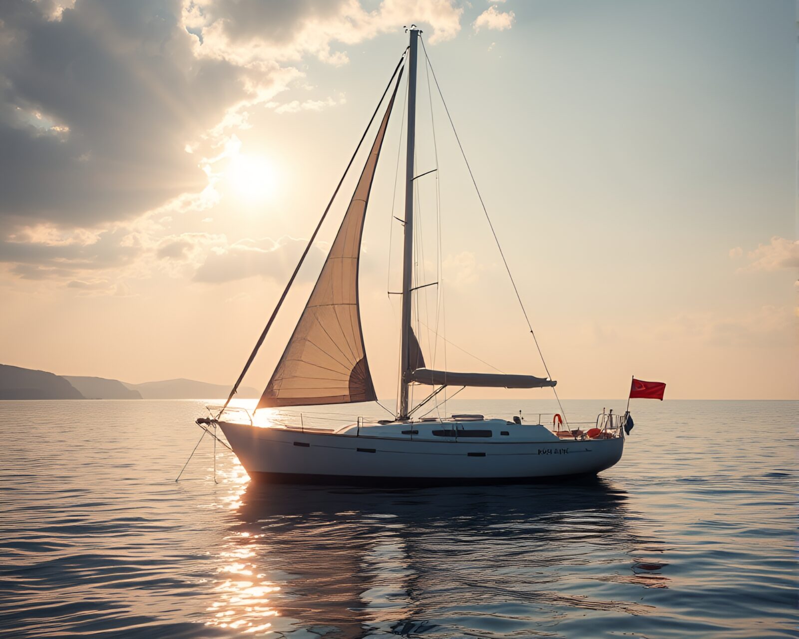 Low saturation toon shaded solar sailboat framed artistically