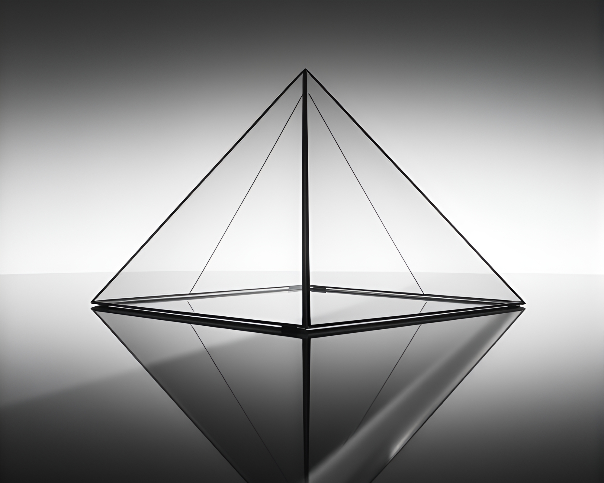 Glass Pyramid Reflection with Soft Shadows – free AI stock image
