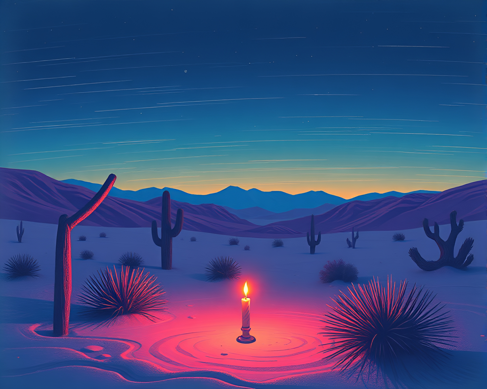 Desert Mirage Etching Lines Candlelit Scene – free AI stock image