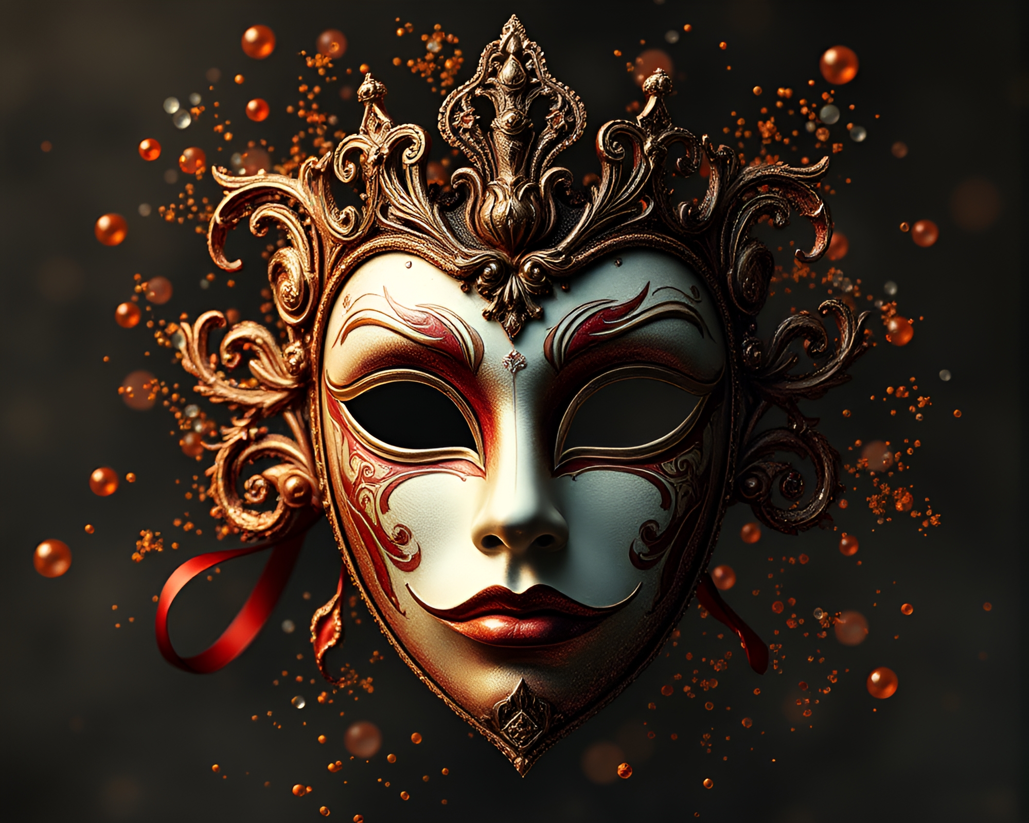 Ethereal Venetian Mask Floating in Particle-filled Air – free AI stock image