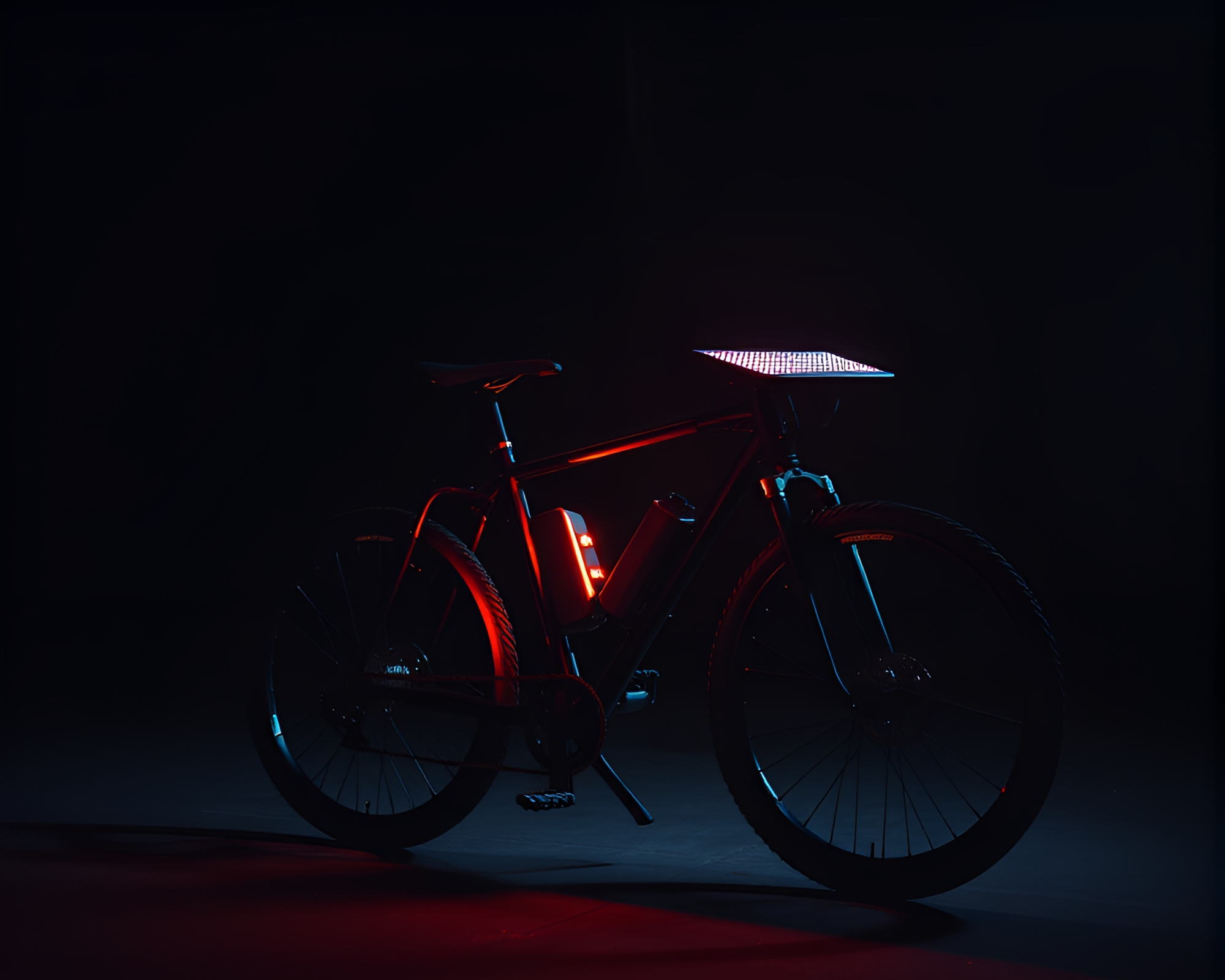 Holographic Solar-Powered Bike Studio Noir – free AI stock image