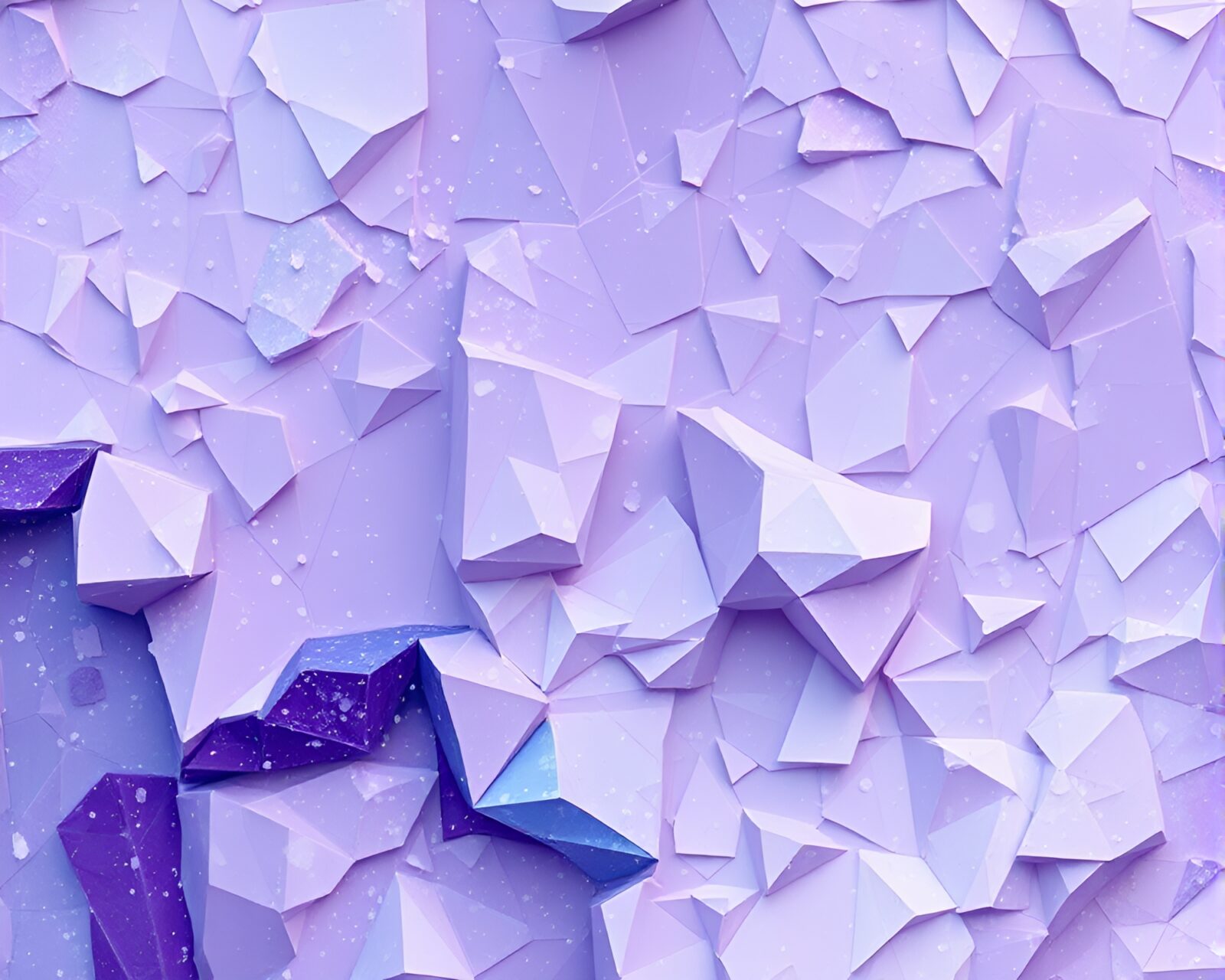 Surreal voxel art glacier scene in amethyst shades with acrylic spatters