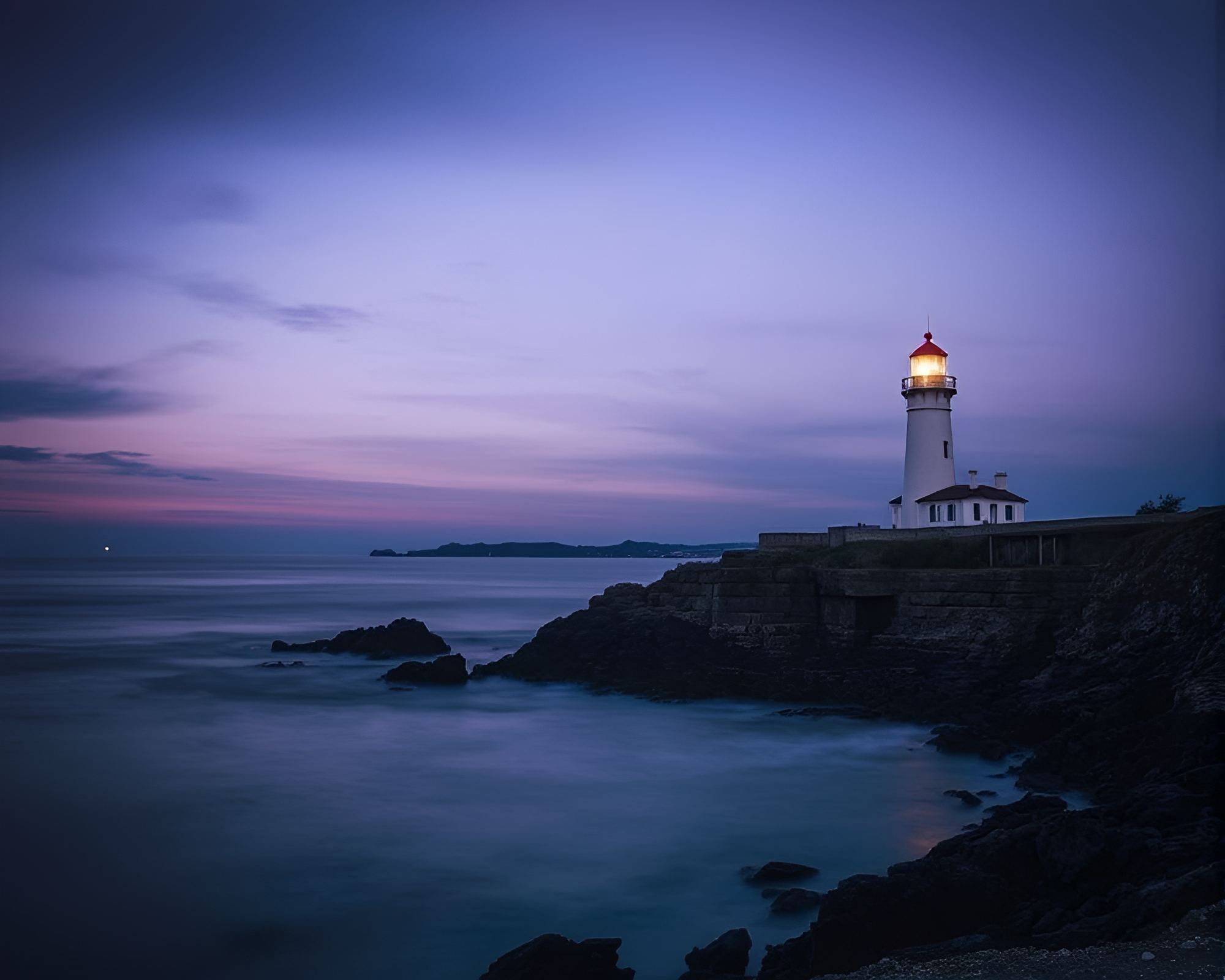Twilight Purple Lighthouse with Blue Hour Lighting – free AI stock image
