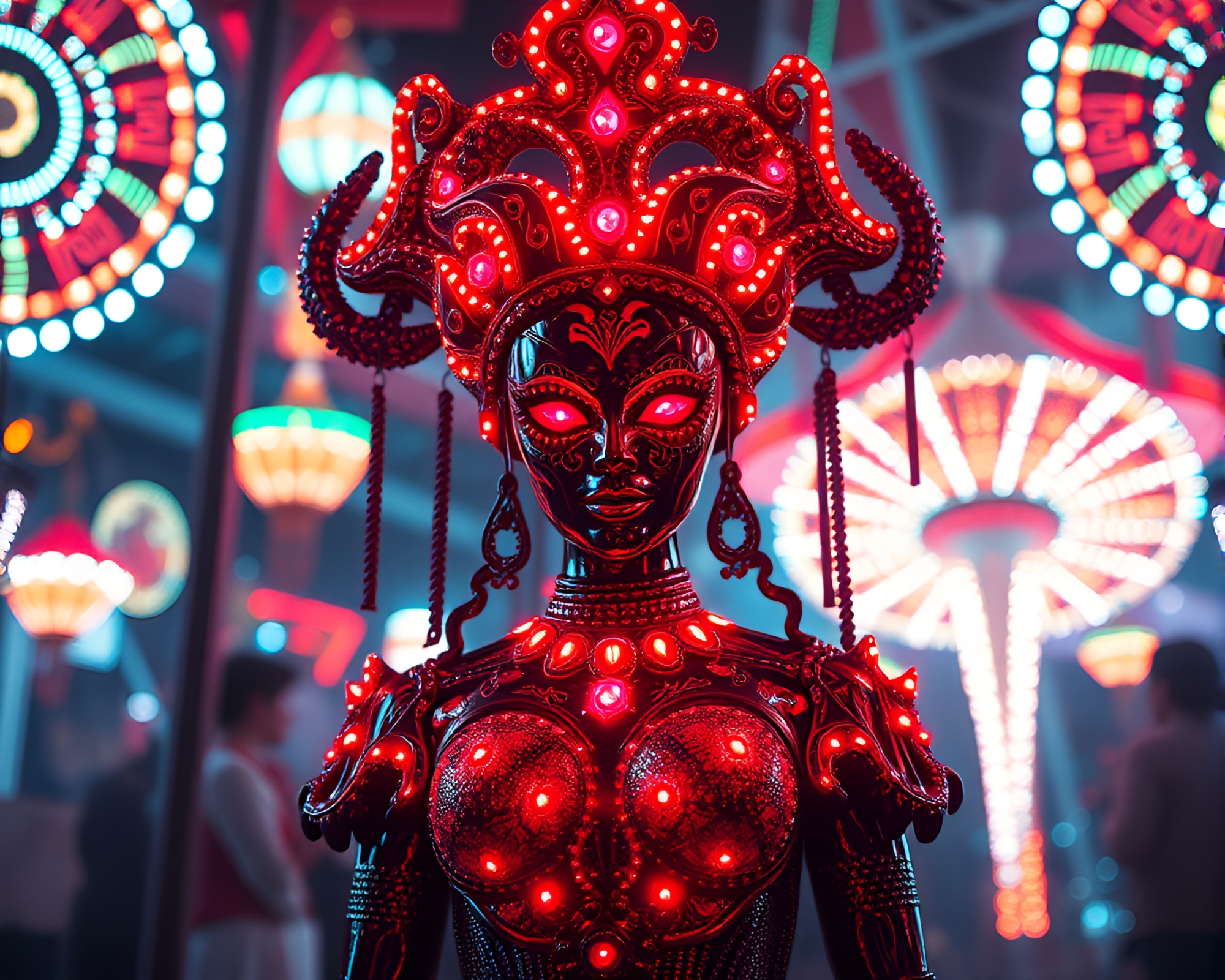 Enchanting siren amidst carnival lights – free AI stock image
