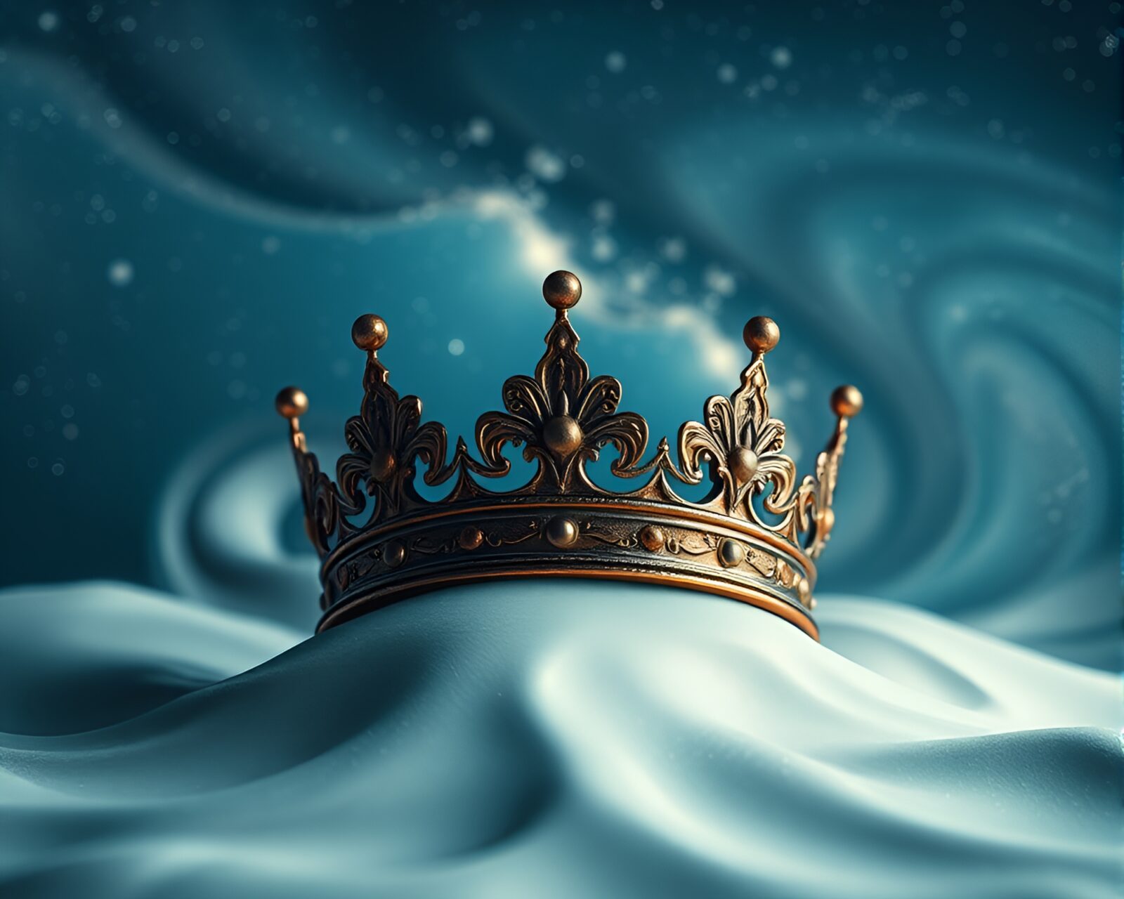 Medium shot of majestic crown amidst swirling galaxy