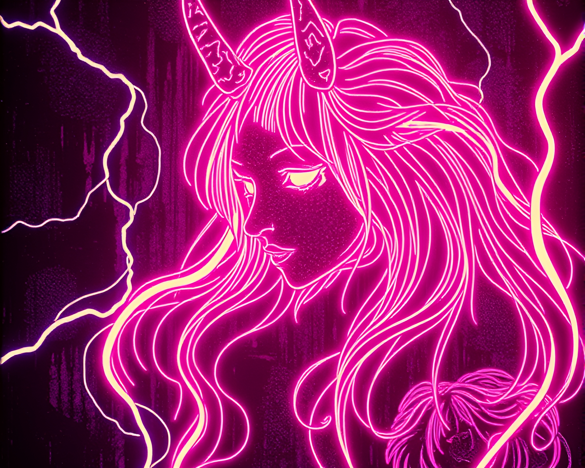 Neon Nymph Embraced by Linocut Textures – free AI stock image
