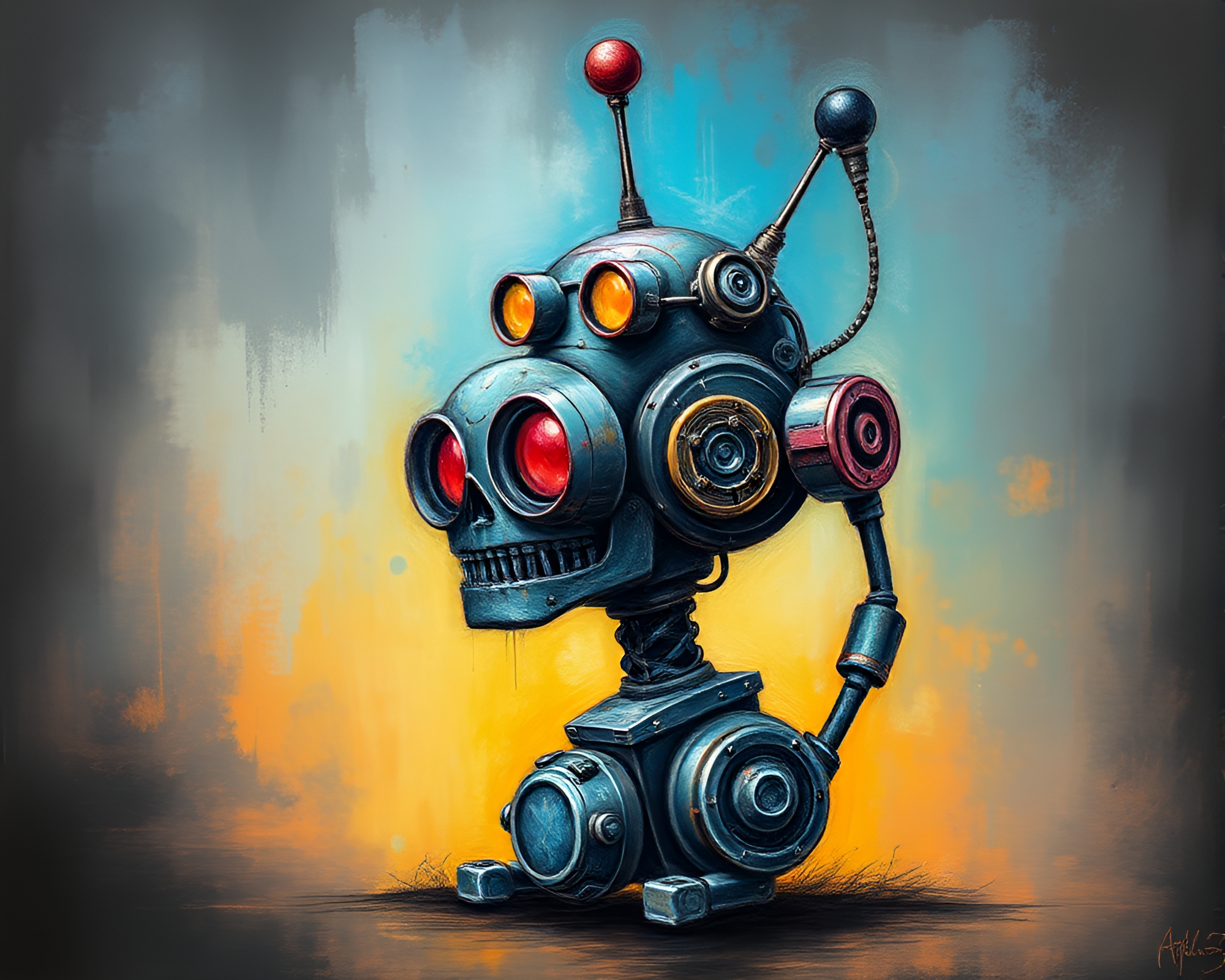 Steampunk Chalk Cogwork: Pastel Robot Creation – free AI stock image