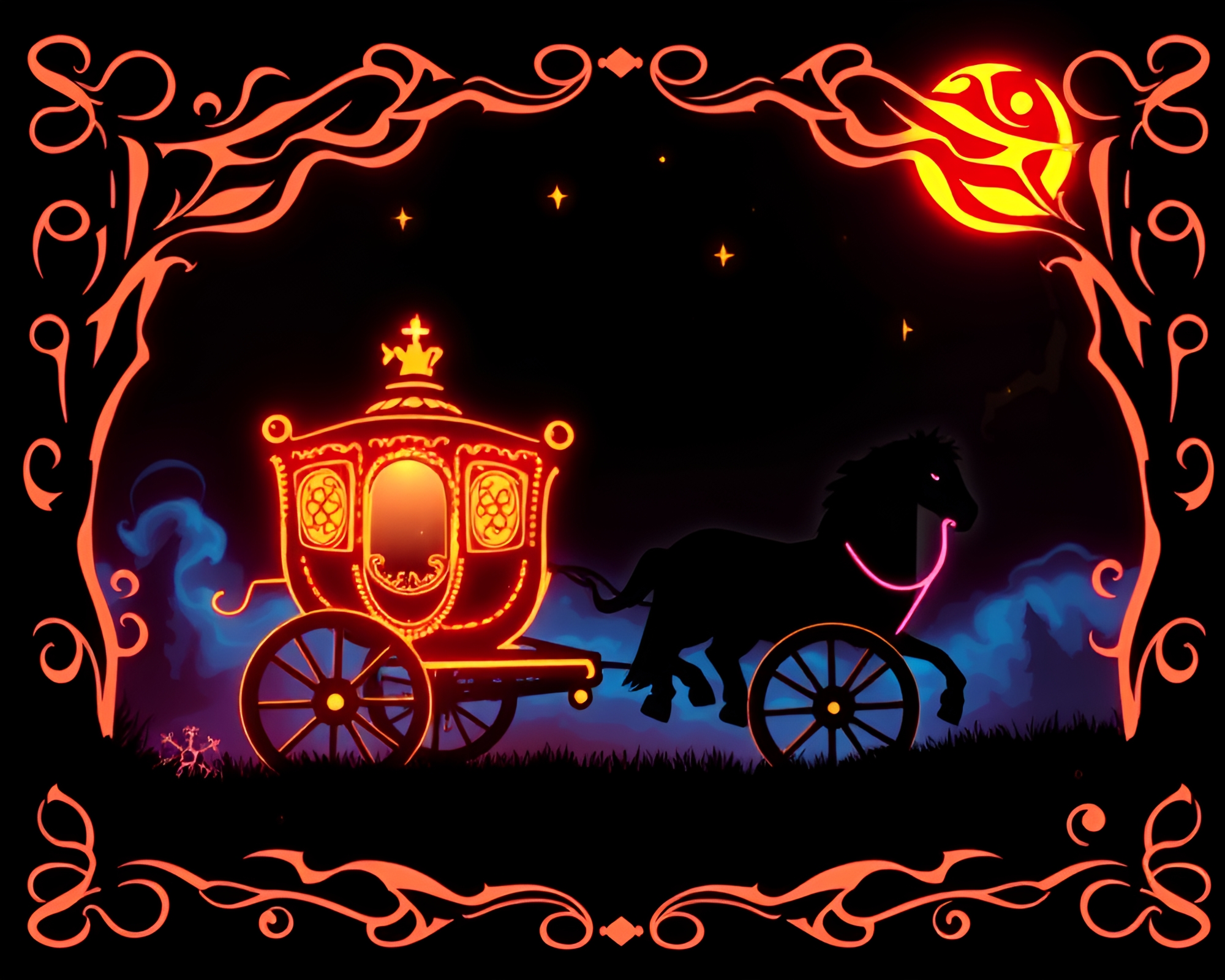 Fantasy Stagecoach in Sorcery Aura Glowing Vignette Border – free AI stock image