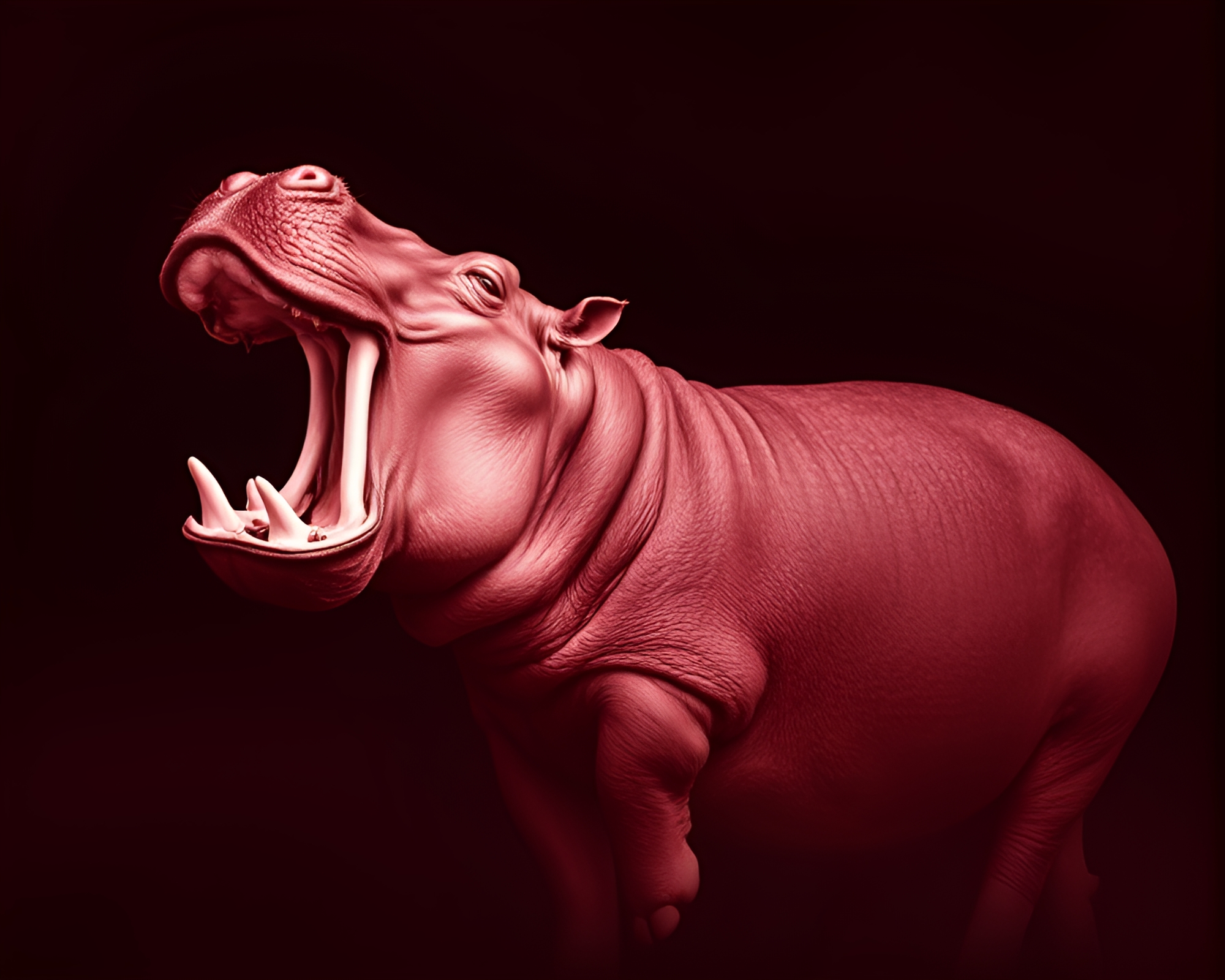 Dynamic Double Exposure: Wild Red Hippopotamus Imprint – free AI stock image