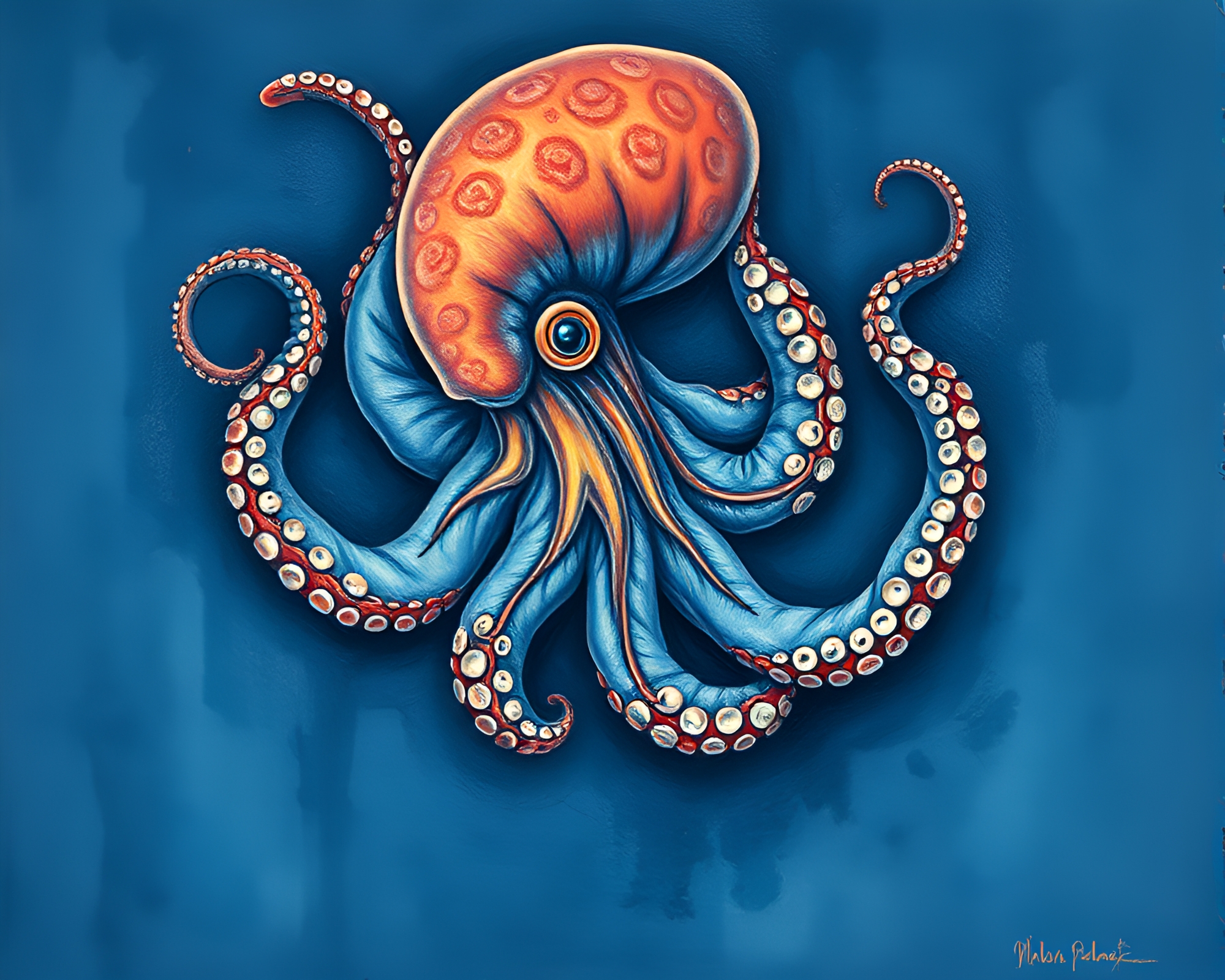 Majestic Octopus in Spiraling Gouache Painting – free AI stock image