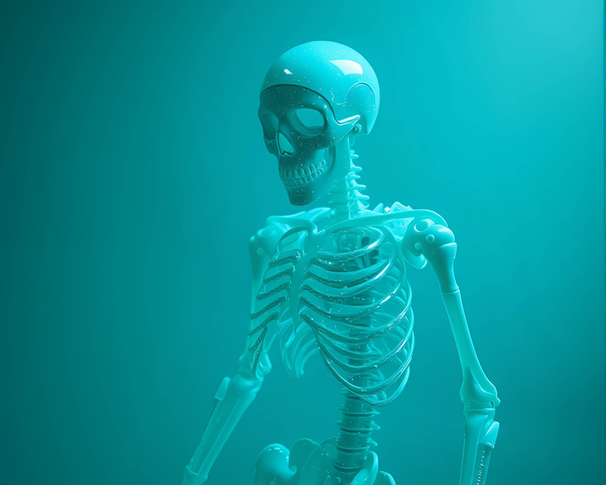 Teal Exoskeleton Suit: Acrylic Spatters Composition – free AI stock image
