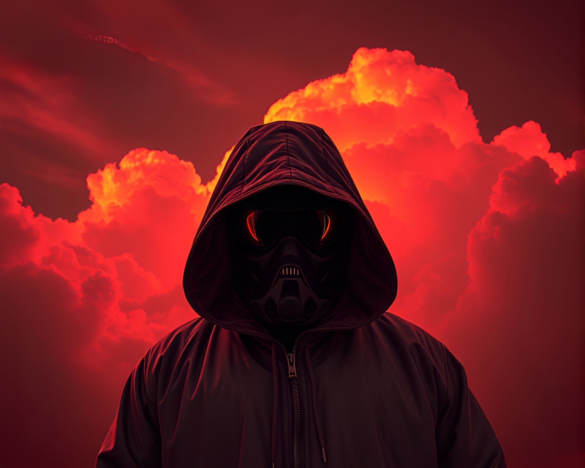 Cyberpunk Vigilante in Thermal Imaging Cloudscape – free AI stock image