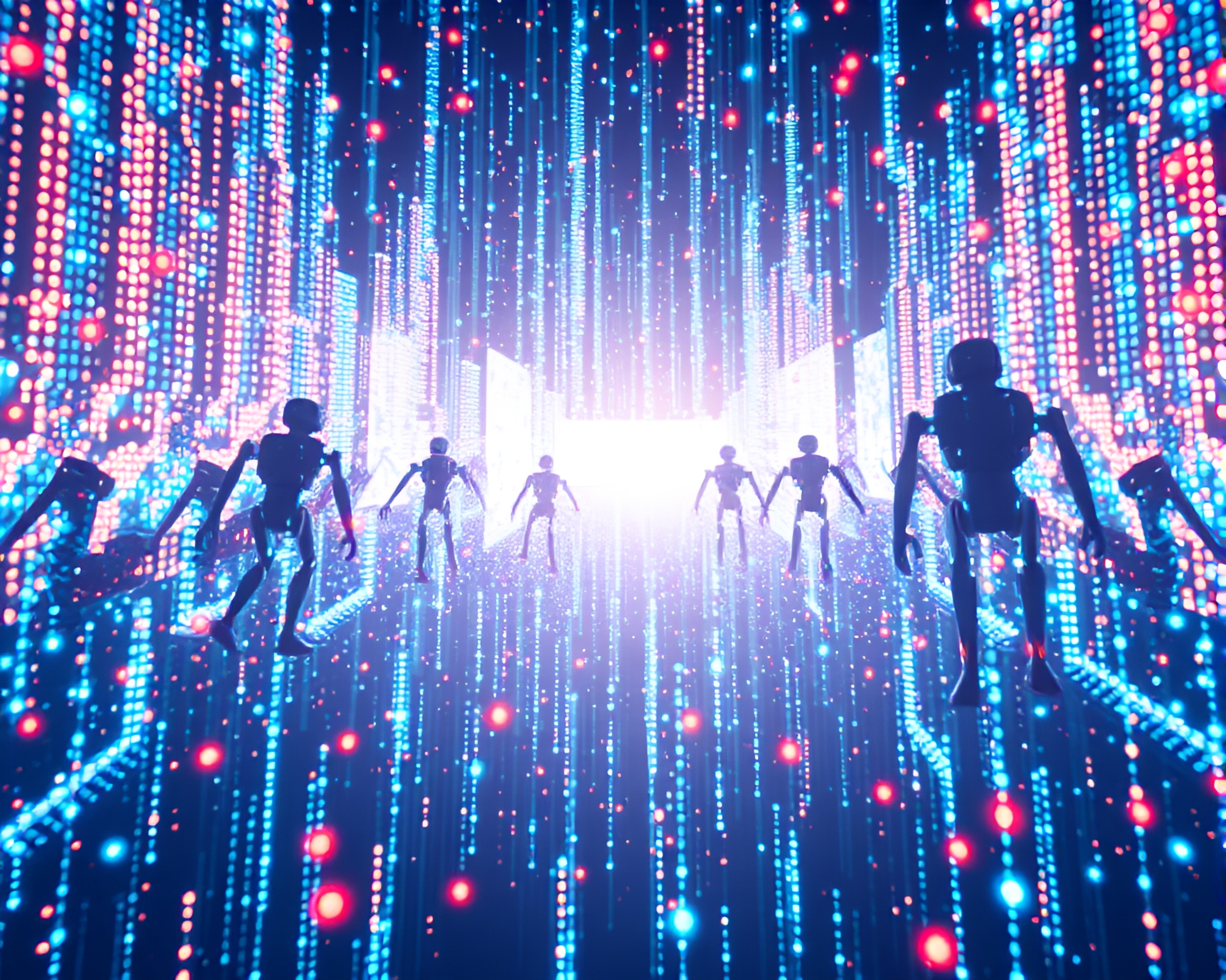 Fantasy Nanobot Swarm- Pixelated Light Delight – free AI stock image