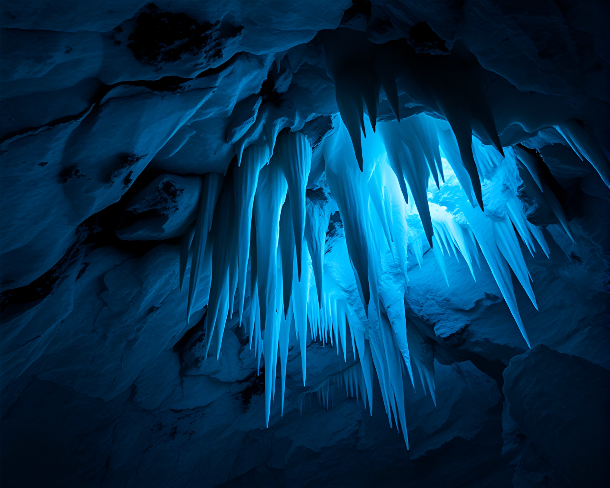 Icy Stalactites Etched in Arctic Blue Light – free AI stock image