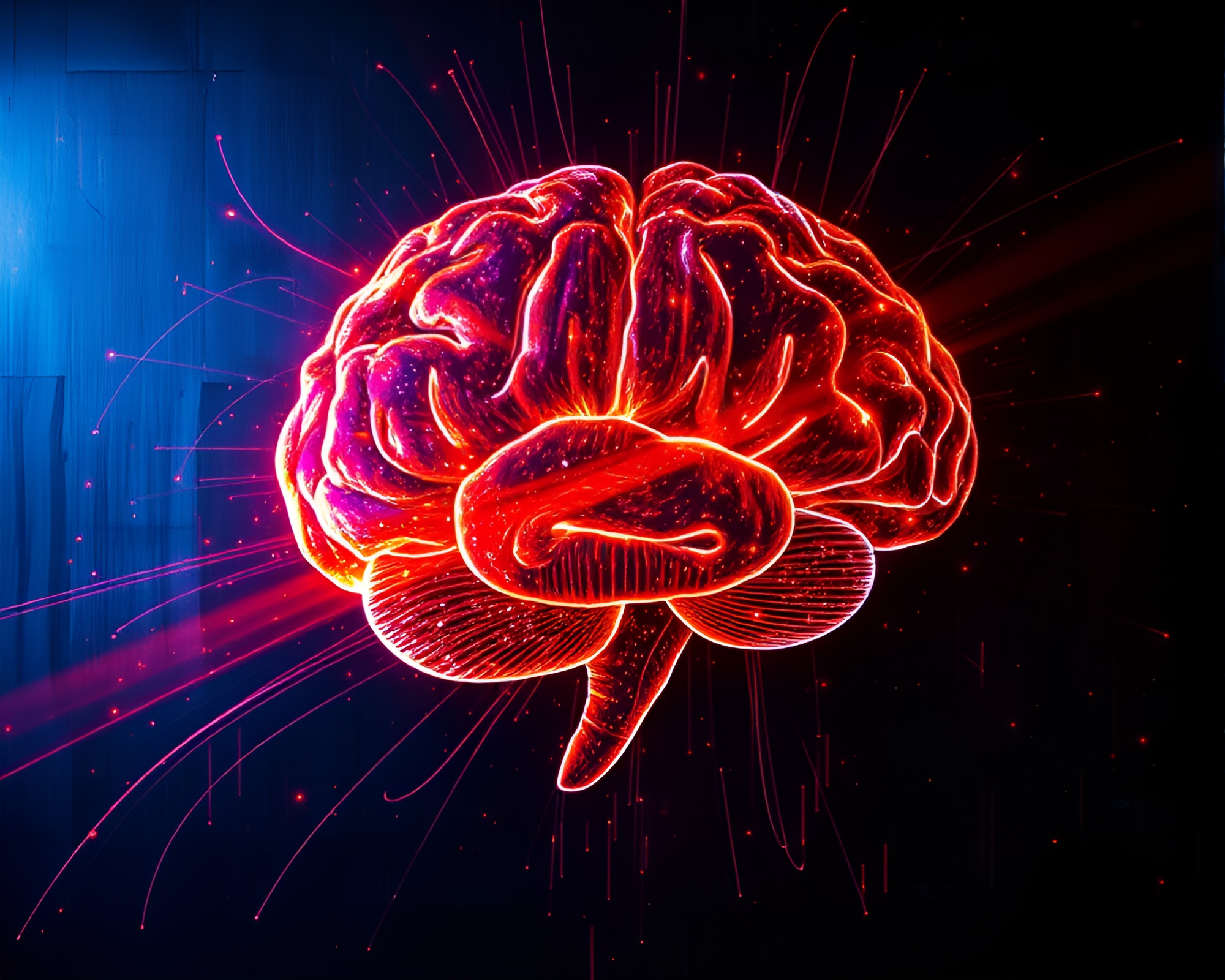 Futuristic AI Brain Mural with Light Leaks – free AI stock image
