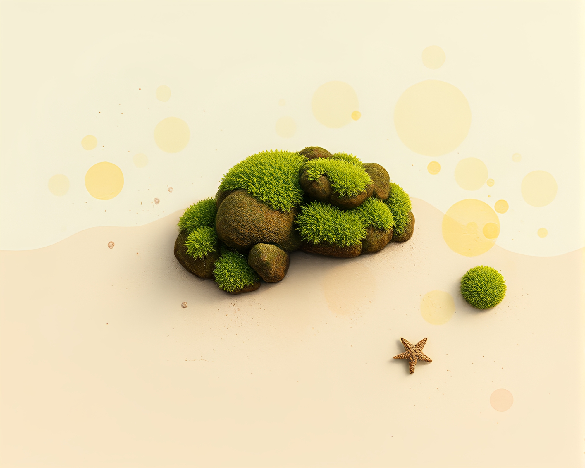 Mossy Dadaist Beach Sunset Collage – free AI stock image