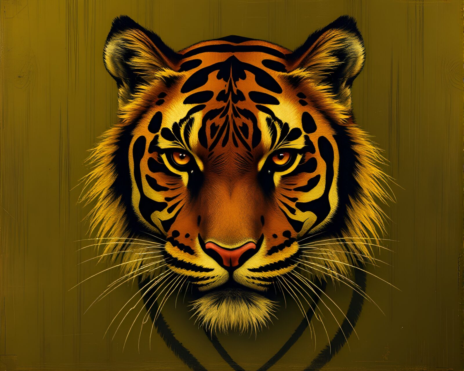 Olive drab-toned tiger surrounded by metallic scratches