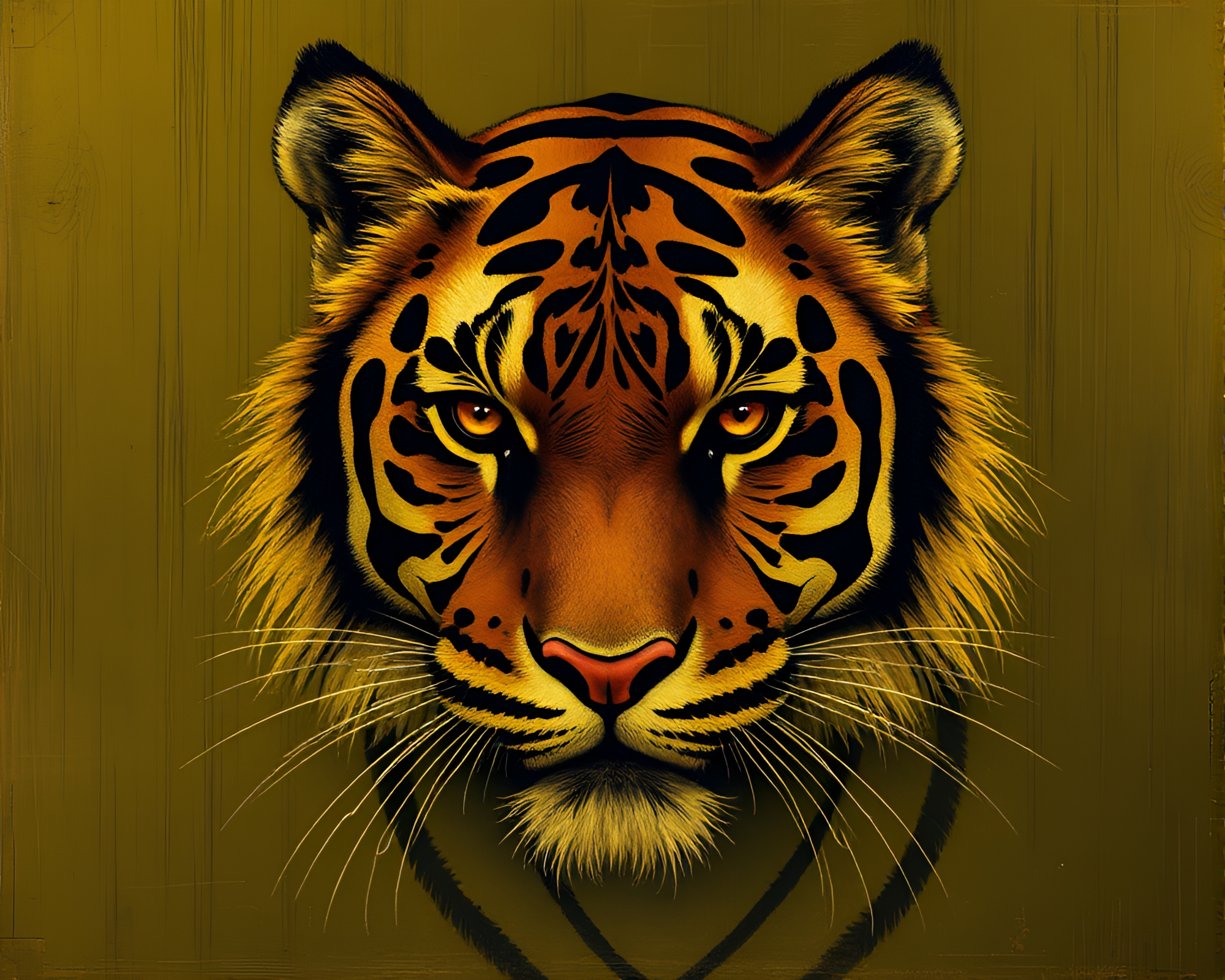 Synthwave Tiger Amid Metallic Scratches – free AI stock image