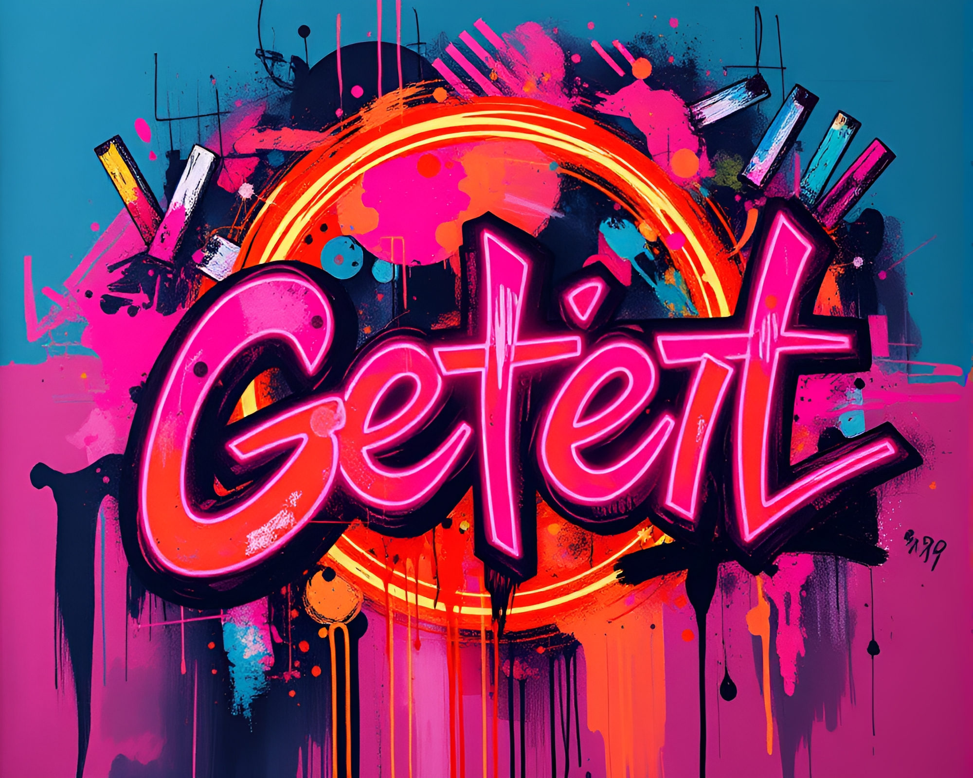 Neon Graffiti Masterpiece in Matte Sumi-e Style – free AI stock image