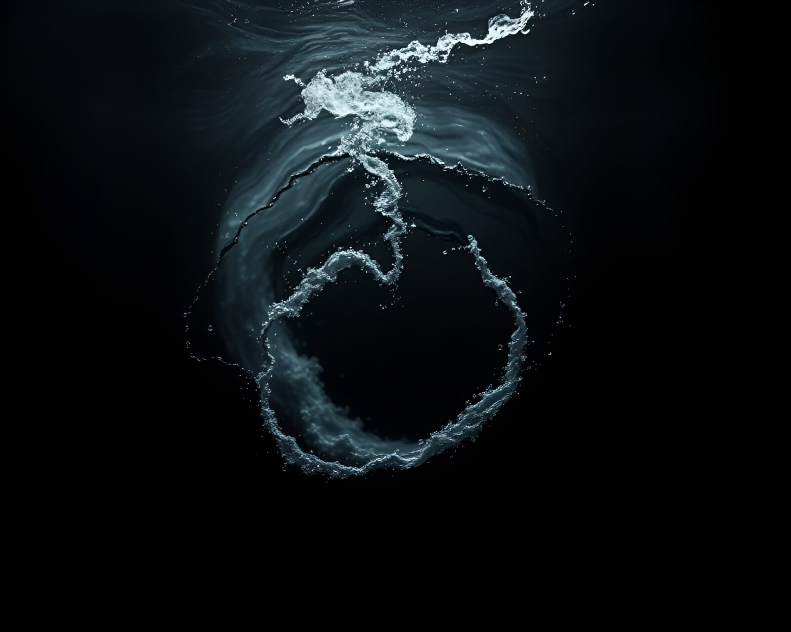 A mesmerizing swirling vortex underwater in a dark, domed space