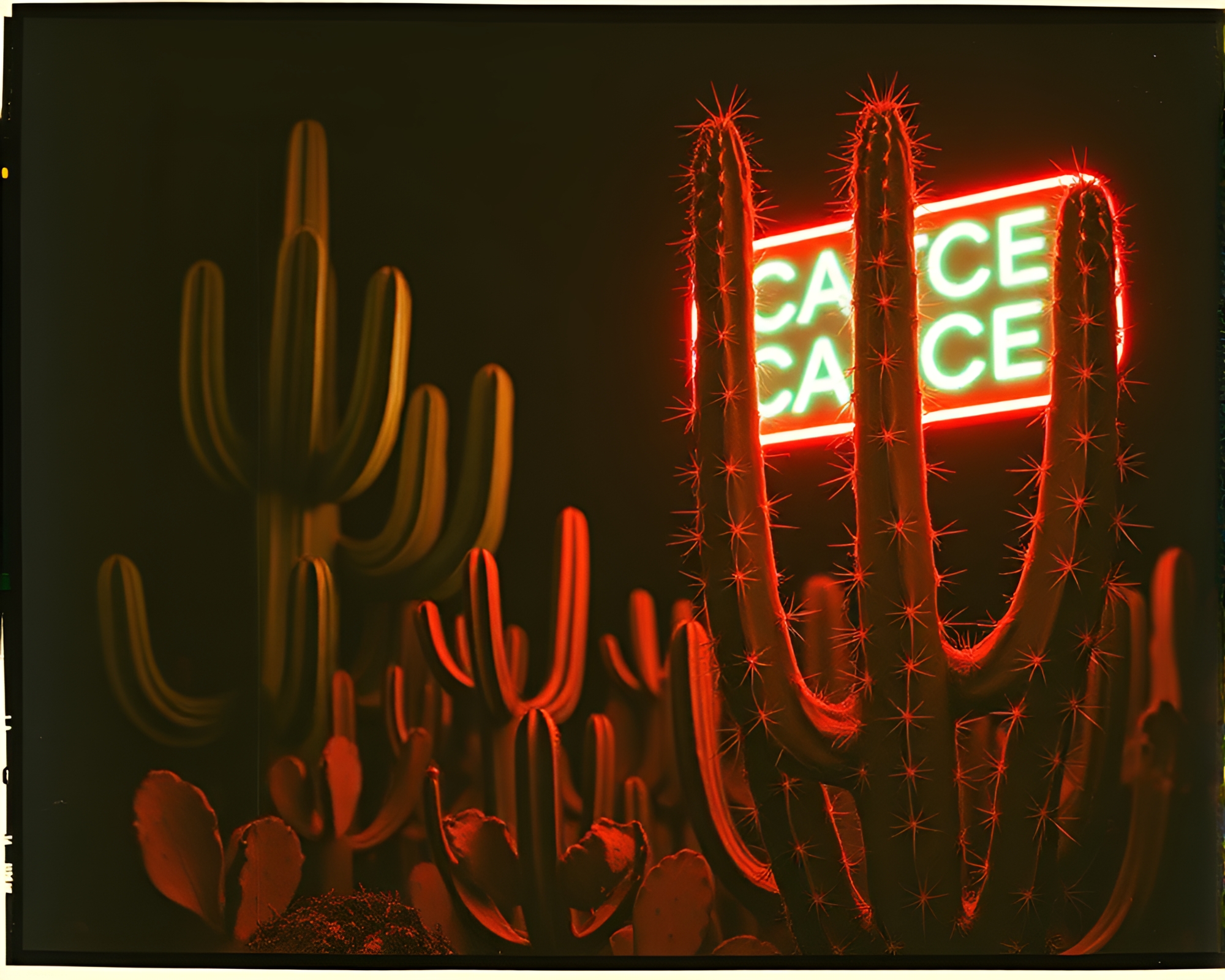 Neon Cactus Oasis in Divisionism Art Style – free AI stock image