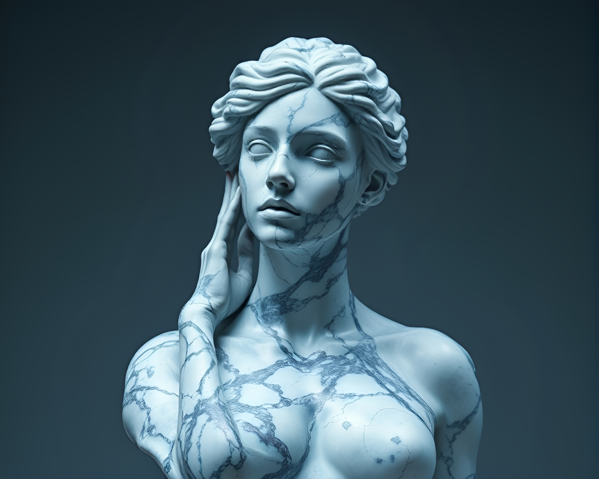 Dystopian Marble Sculpture: Deep Blue Sea – free AI stock image