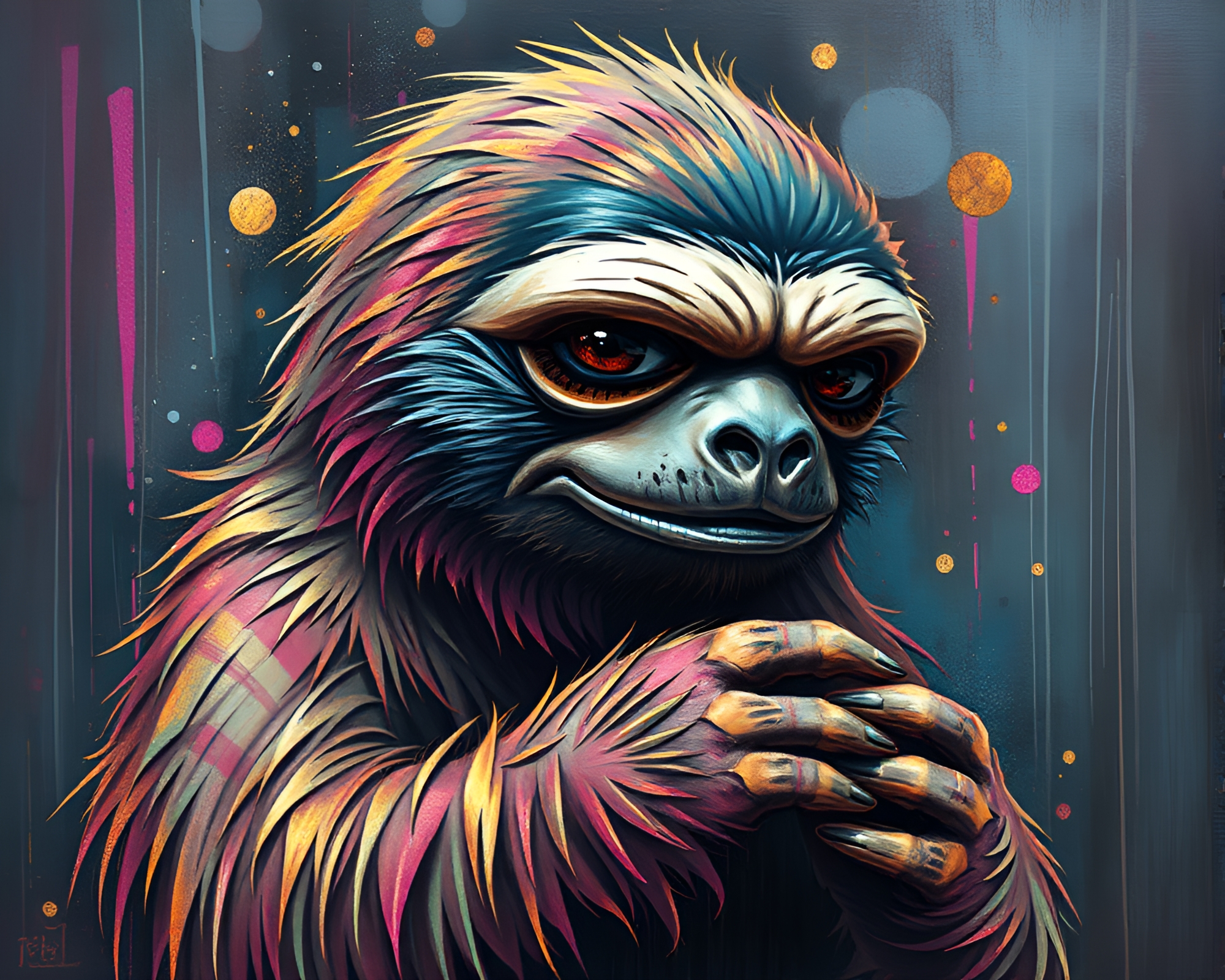 Metallic Sloth in Pastel Graffiti Fantasy World – free AI stock image