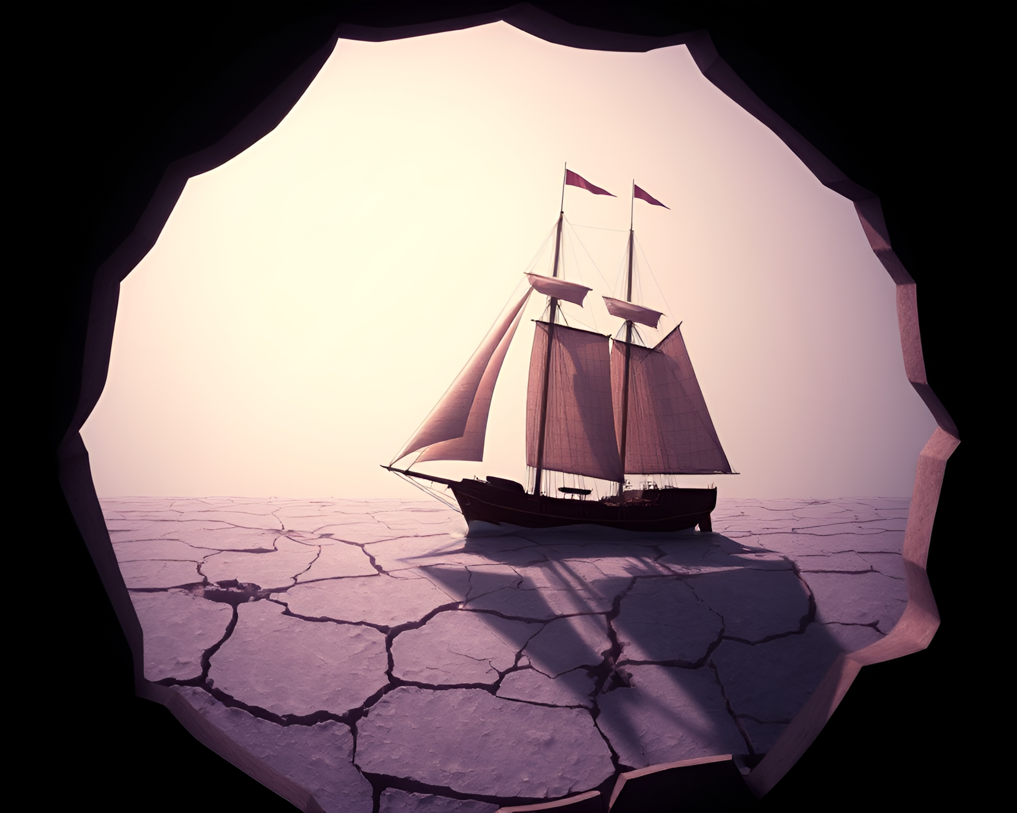 Majestic Classic Ship on Cracked Amethyst Earth – free AI stock image