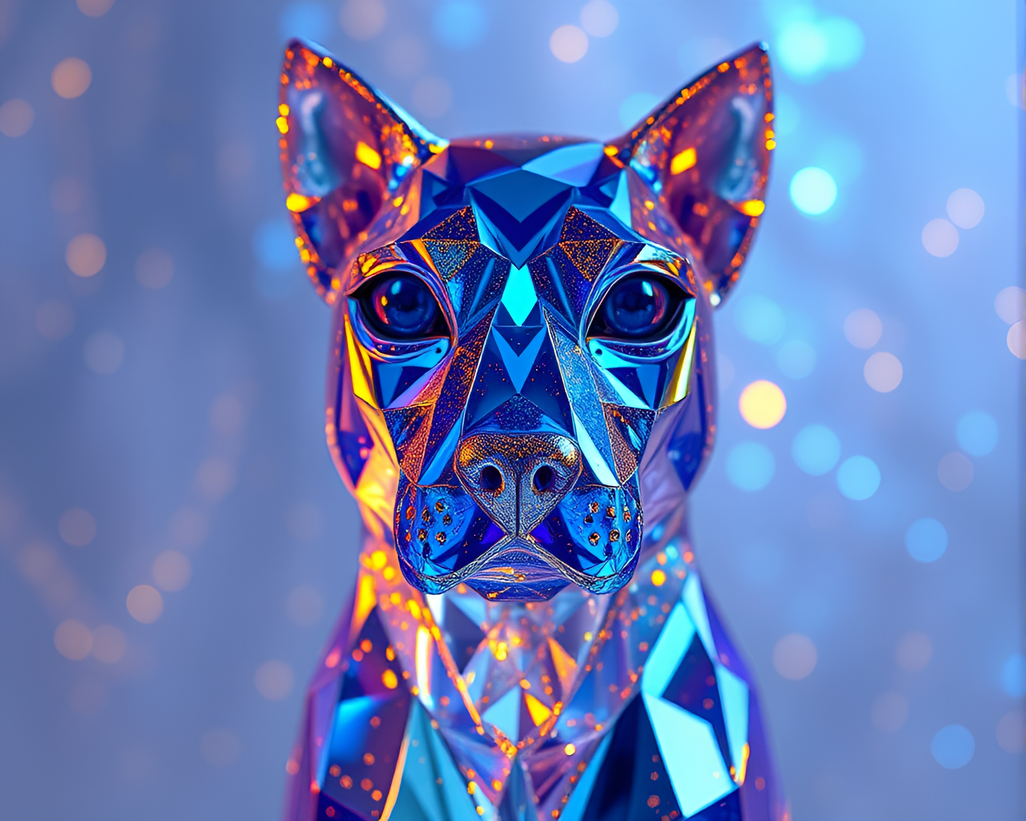 Sapphire Holographic Pet in Gilded Architectural Glow – free AI stock image