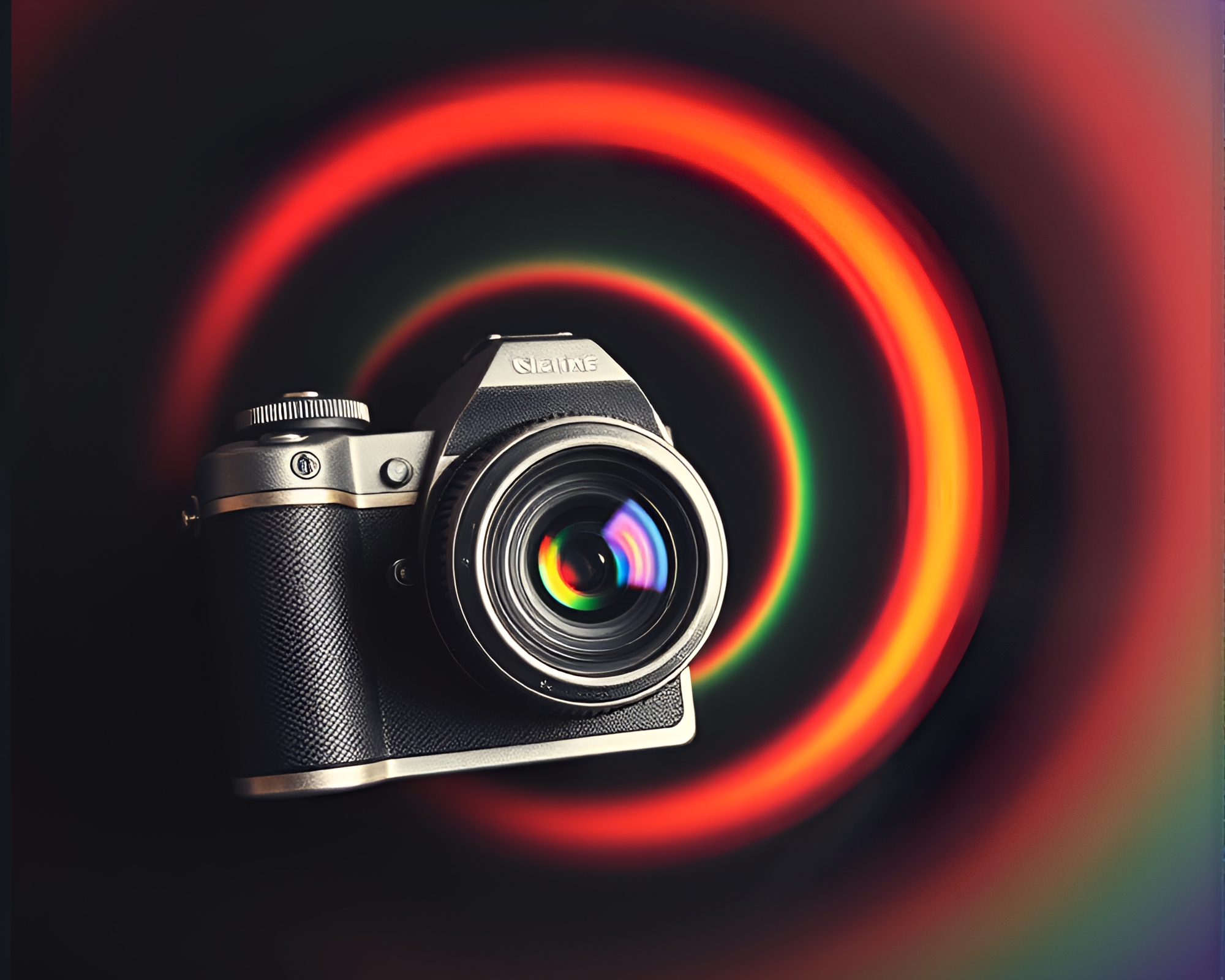 Spiral Camera Lens in Engraved Rainbow Spectrum – free AI stock image