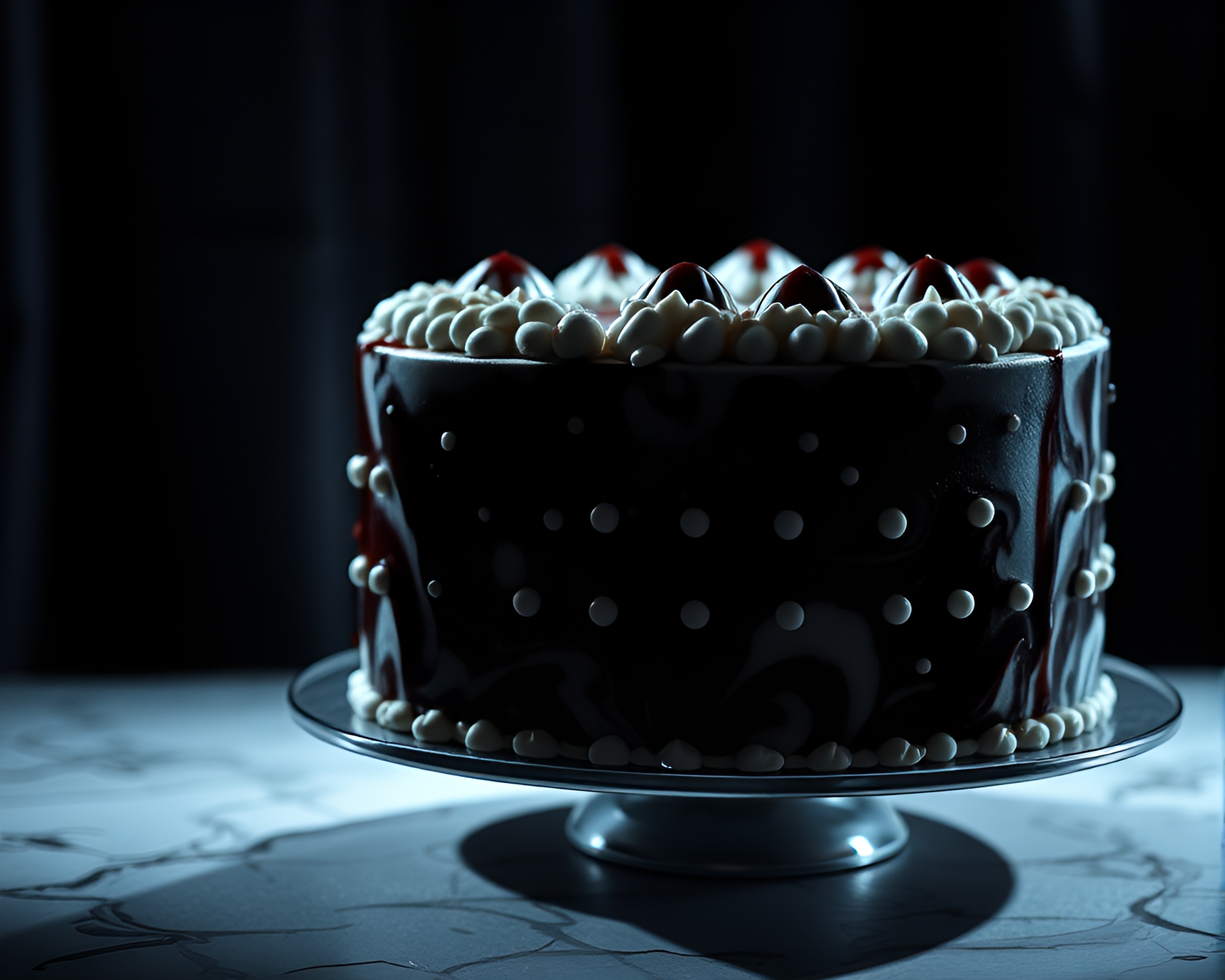 Theatrical Noir Marbled Cake Screenprint – free AI stock image