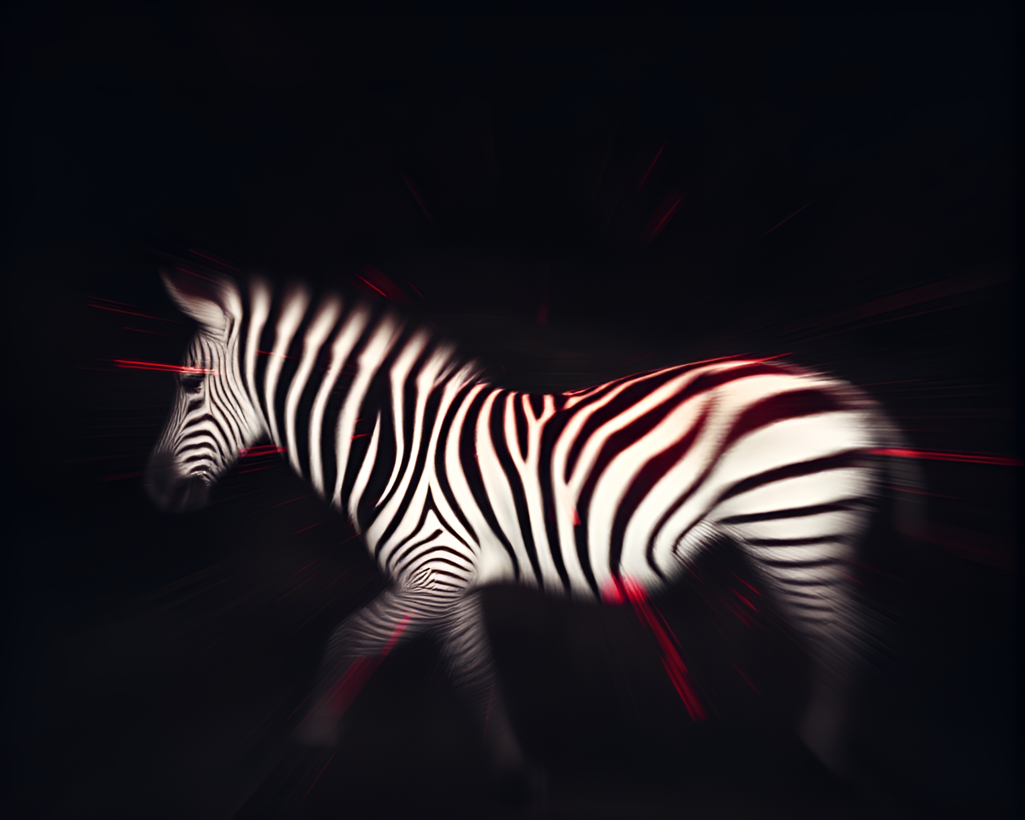 Zebra in Monochrome Red Motion Blur – free AI stock image