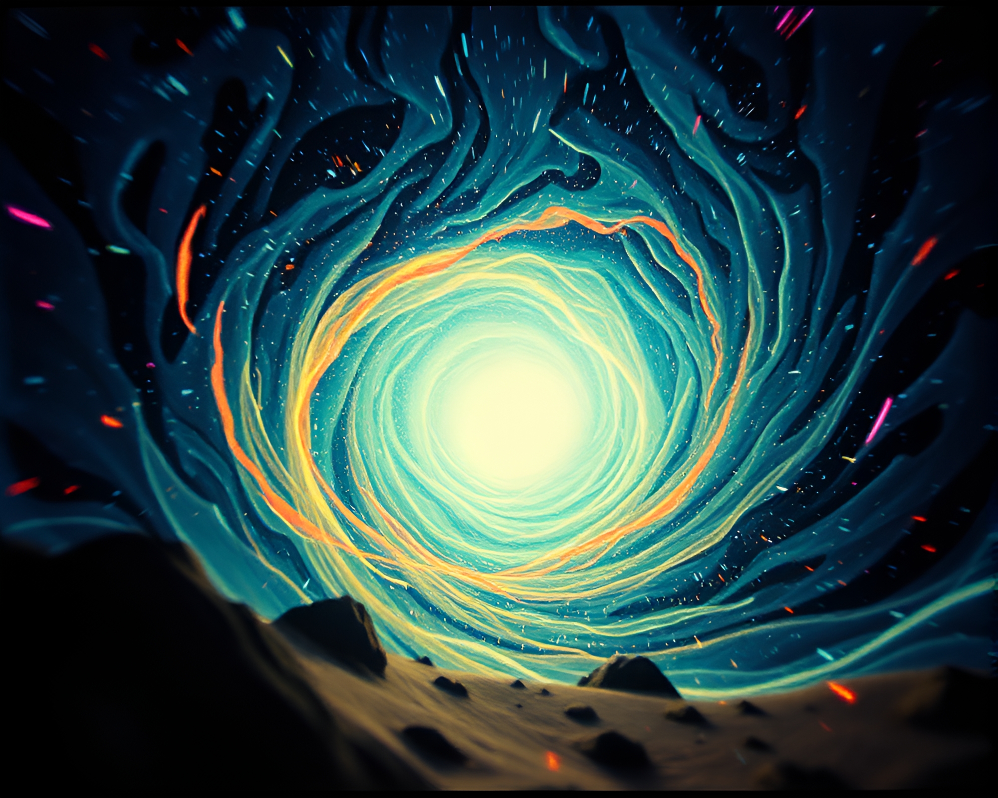 Twisting Vortex Oasis: Pointillism Grainy Film Scene – free AI stock image