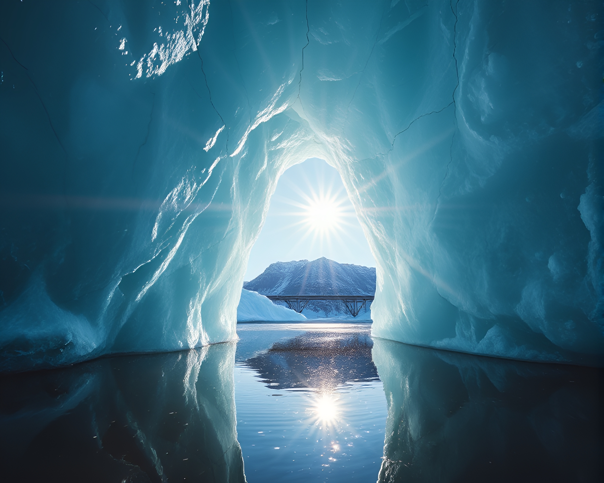 Bio-Organic Arch Bridge Over Ice Reflection Crack – free AI stock image