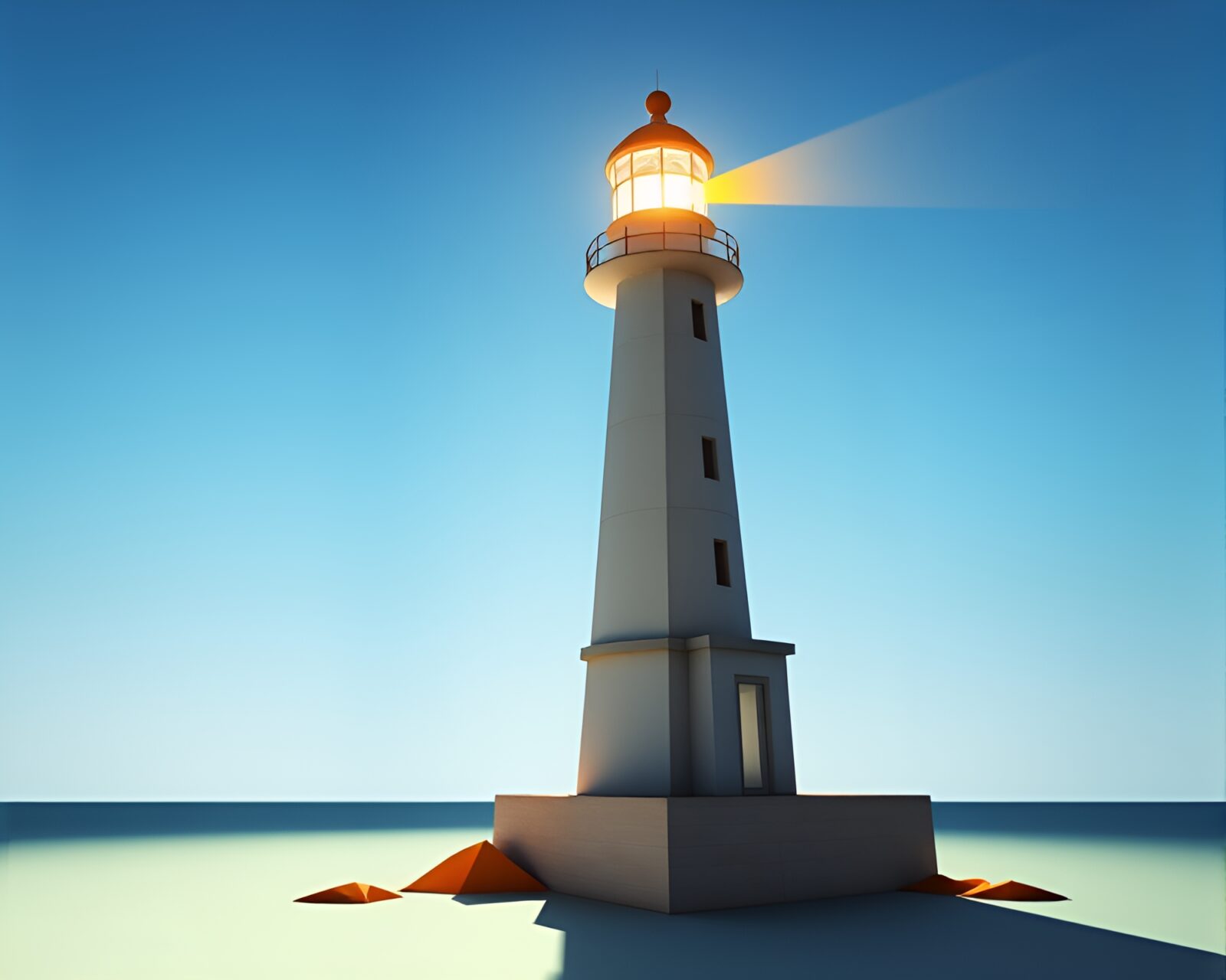 Origami-style lighthouse refracting prism light during eclipse shadows