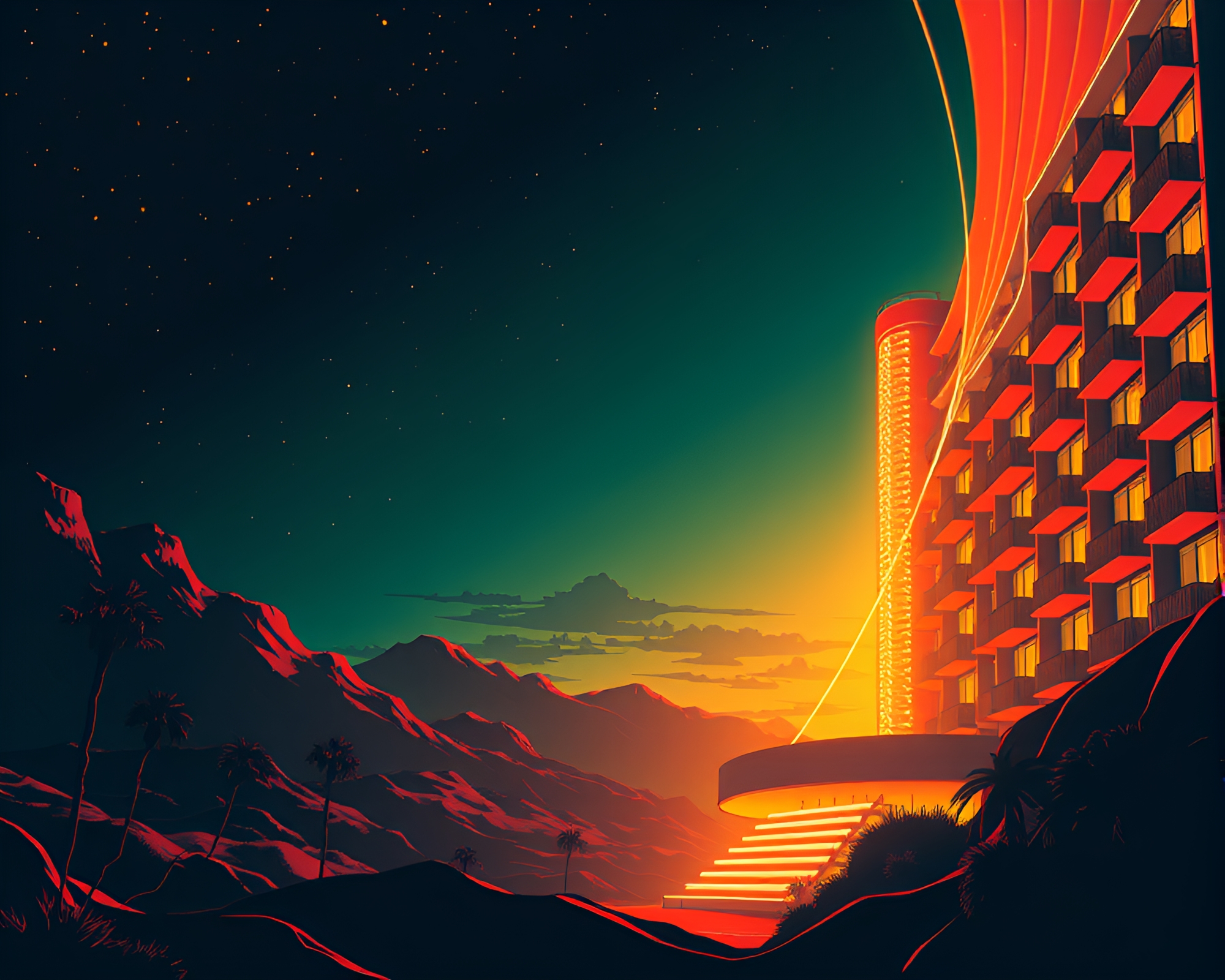 Art Deco Hotel: Vortex Twist at Dawn – free AI stock image