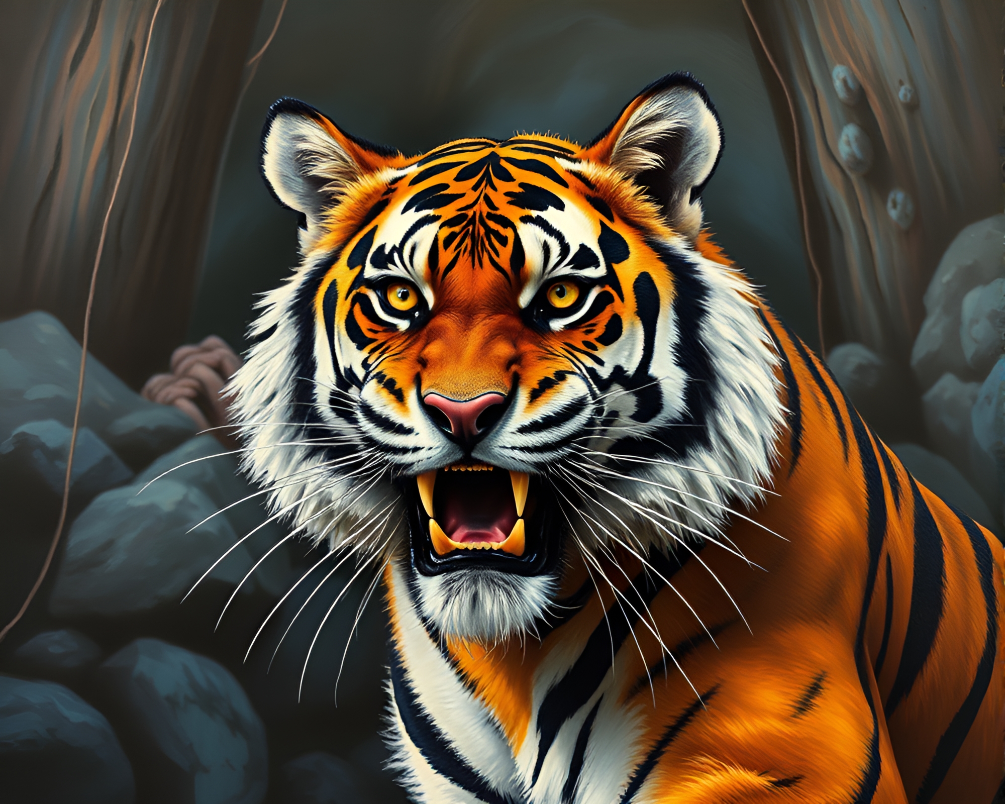 Retro Acrylic Tiger in Studio Scanlines – free AI stock image