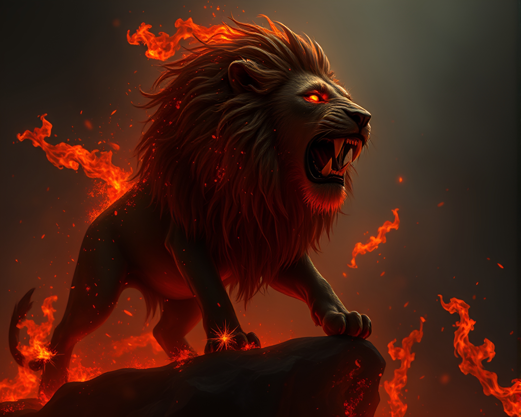 Necromantic Lion under Chiaroscuro Embers – free AI stock image