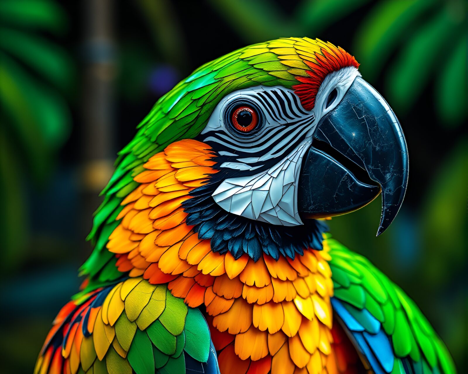 Colorful parrot in 16-bit mosaic lighting style