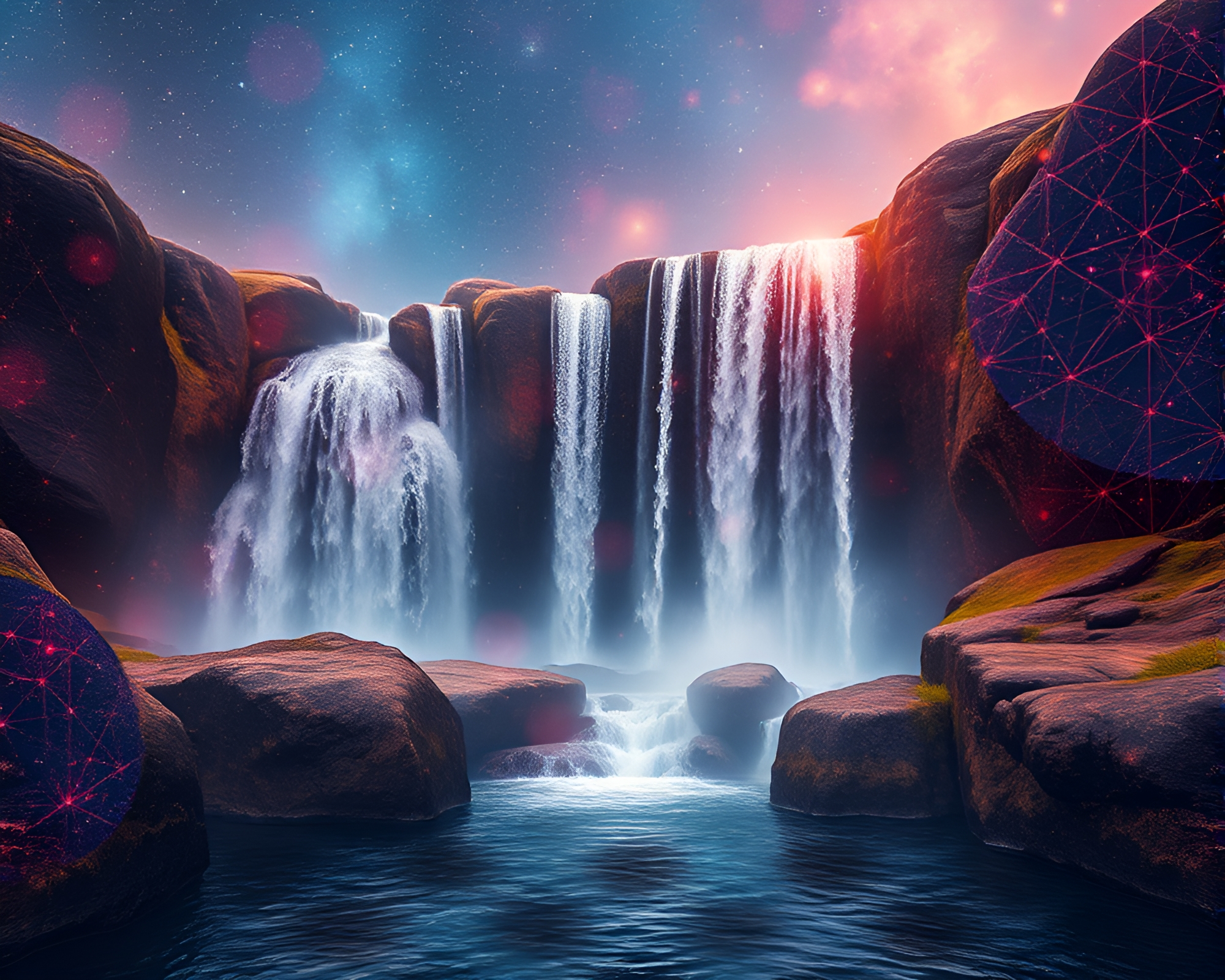 Checkered Waterfall in Cosmic Dust Palette – free AI stock image