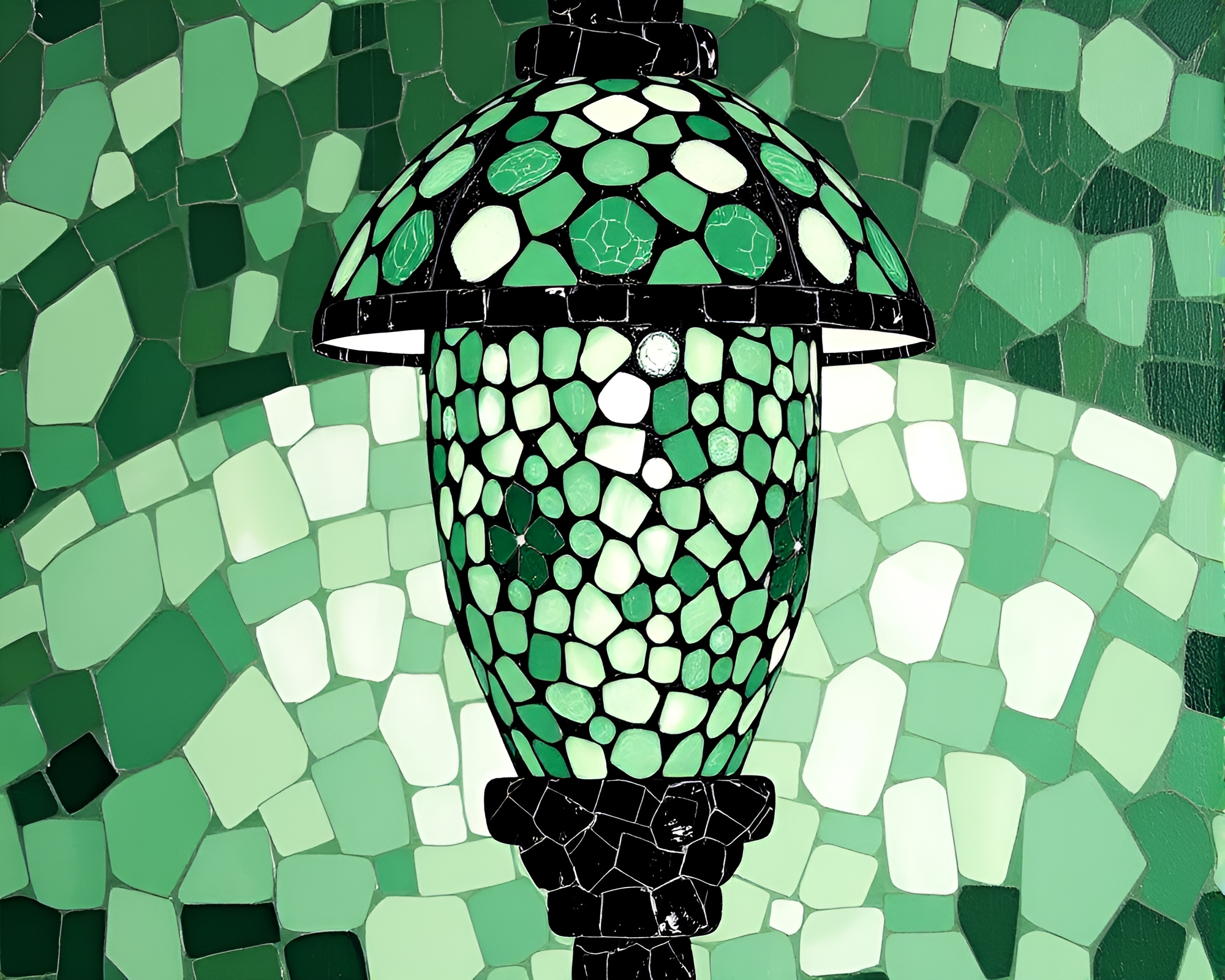 Green Lamp Mosaic in Action Painting Style – free AI stock image