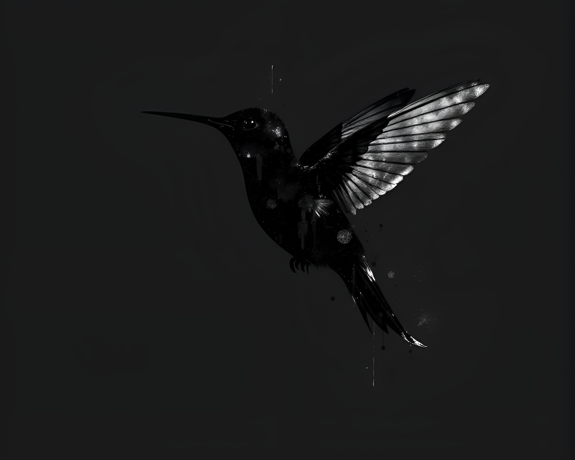 Glitch Art Hummingbird Reflection Silhouette – free AI stock image