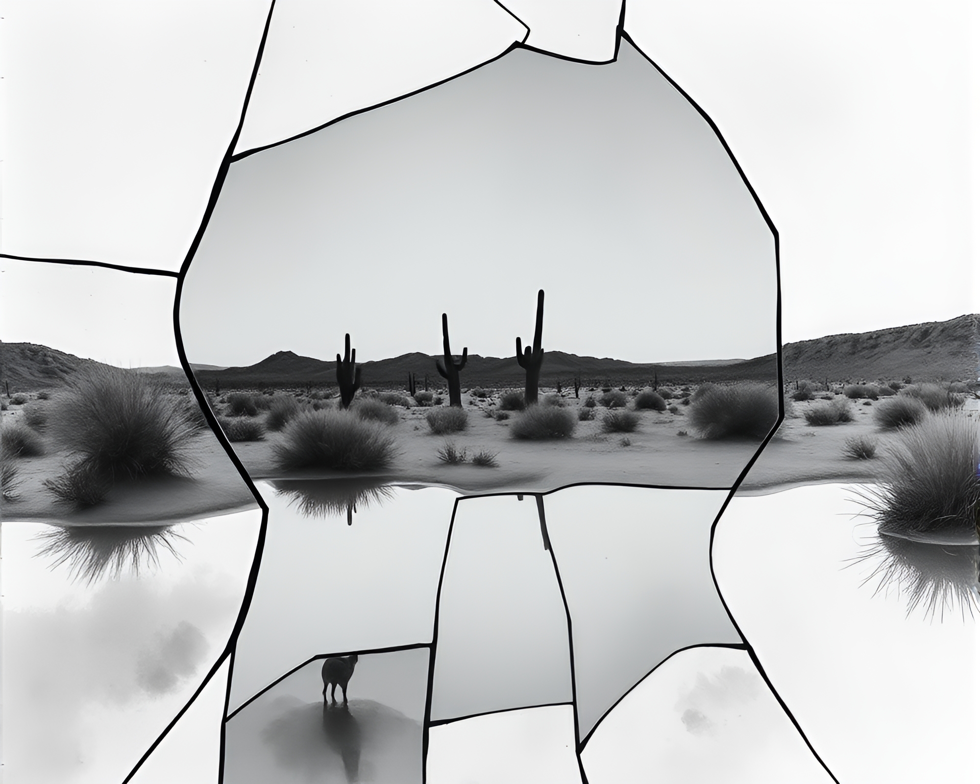 Shattered Glass Oasis: A Desert Noir Watercolor Mirage – free AI stock image