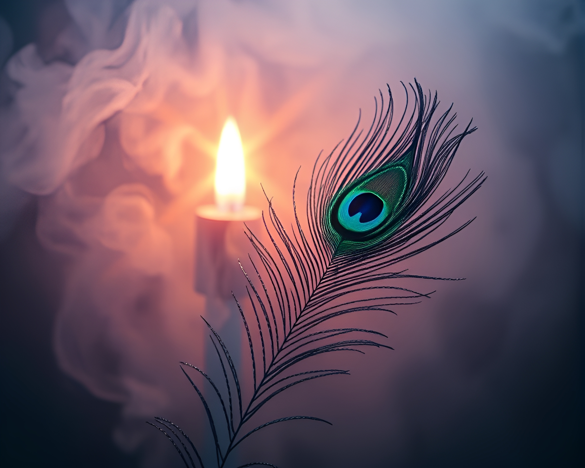 Enigmatic Peacock Feathers Amidst Glitchy Steam Vapor – free AI stock image